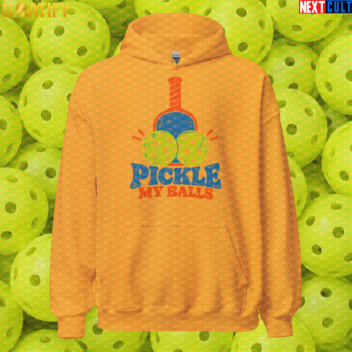 Pickleball Hoodie Pickle My Balls Vintage Sports Pullover for Players, Teams & Funny Gifts Gold Hoodies Next Cult Brand