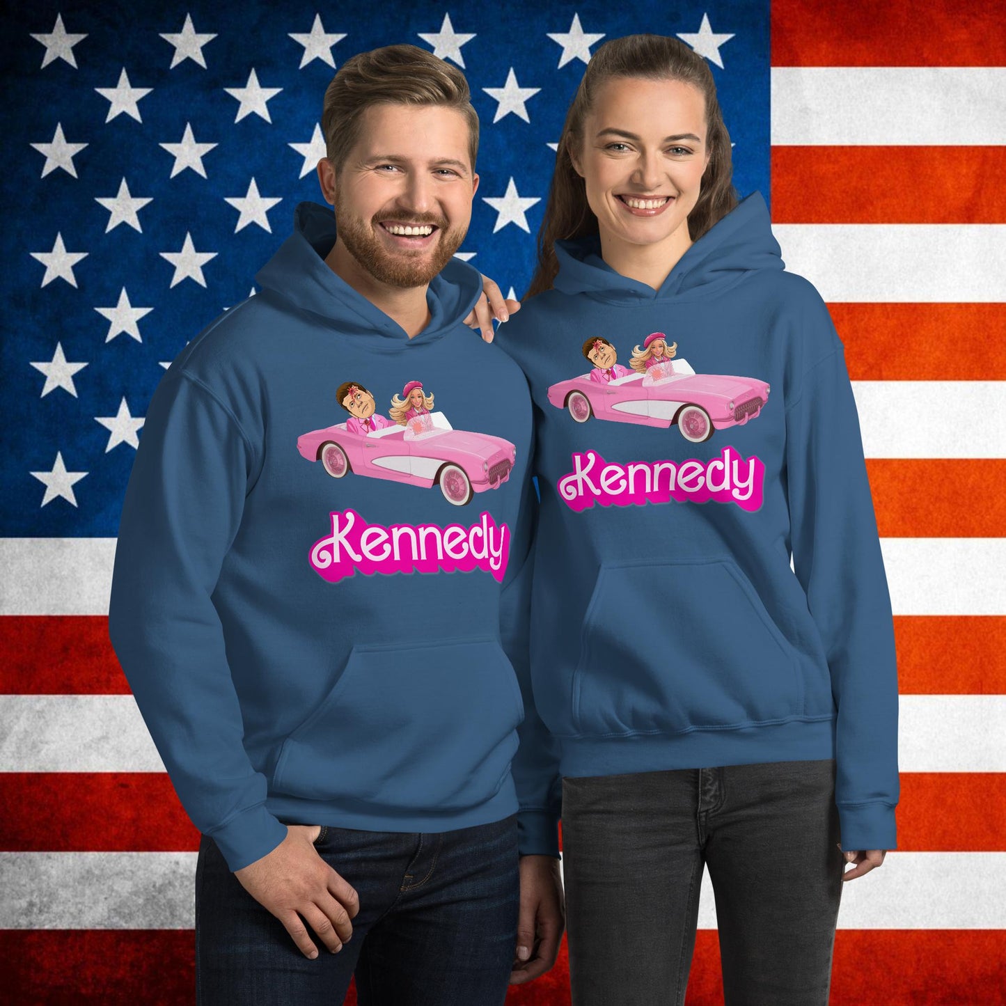 Kennedy JFK Conspiracy Ken Barbie Movie Unisex Hoodie Indigo Blue Hoodies Barbie Conspiracy Theories Democrats JFK Ken Politics Next Cult Brand