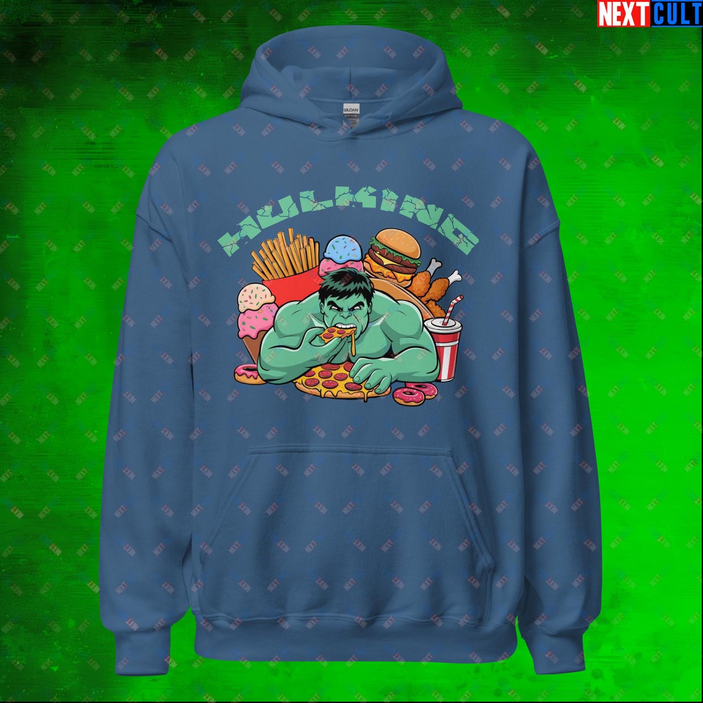 Hulking Bulking Funny Gym Meme Cartoon Unisex Hoodie Indigo Blue Hoodies Avengers Bulking Fast Food Fitness Gym Hulk Movies Workout Next Cult Brand