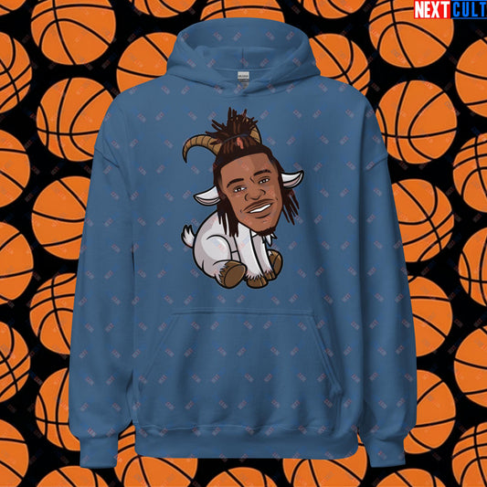 Ja Morant G.O.A.T. Hoodie - Funny Basketball Meme Sweatshirt - Memphis Grizzlies GOAT Cartoon Design Pullover - Perfect Gift for Basketball Fans Unisex Hoodie Indigo Blue Hoodies Basketball G.O.A.T. Ja Morant Memphis Grizzlies NBA Next Cult Brand