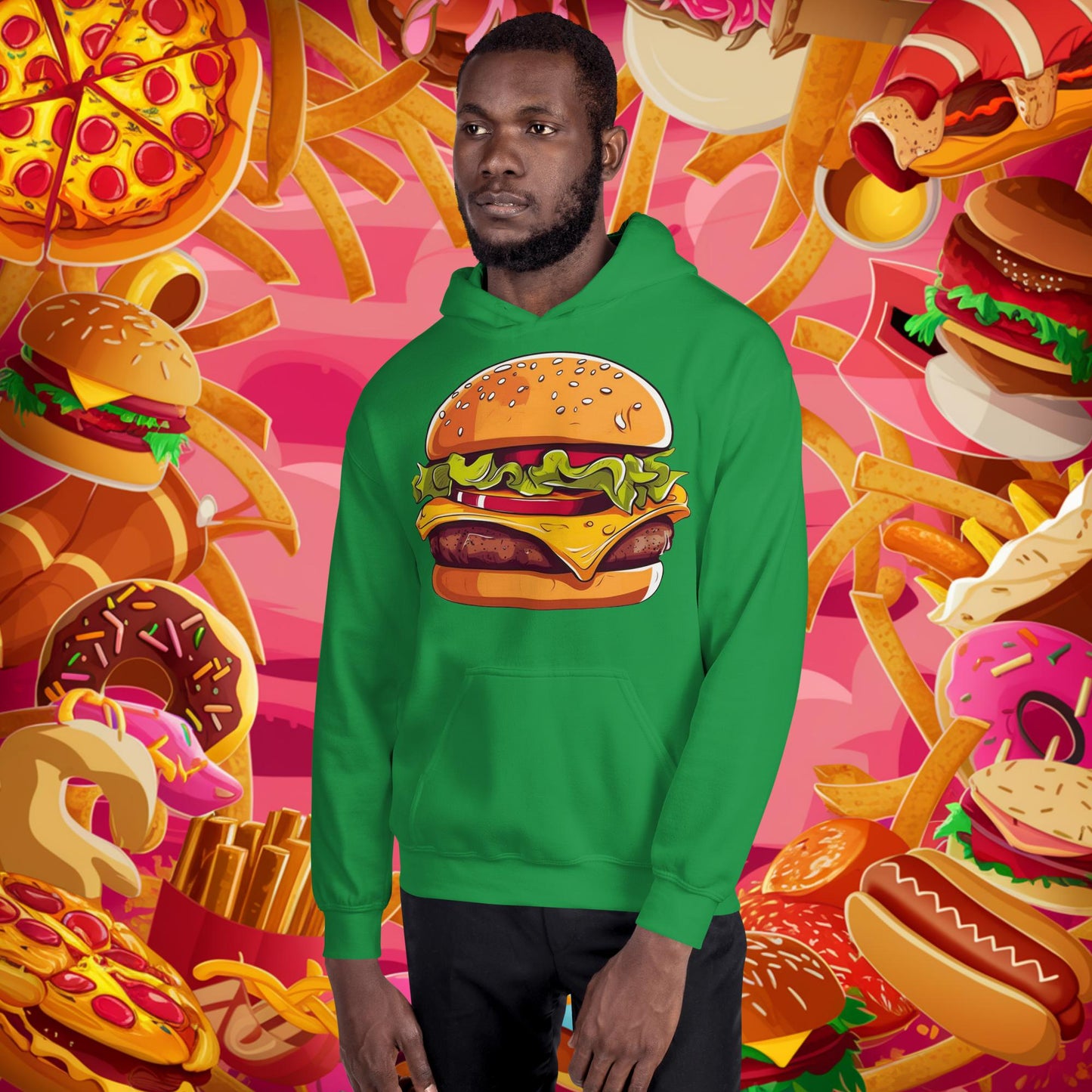 Cheeseburger I Love Burgers Unisex Hoodie Irish Green Hoodies Burgers Fast Food Next Cult Brand