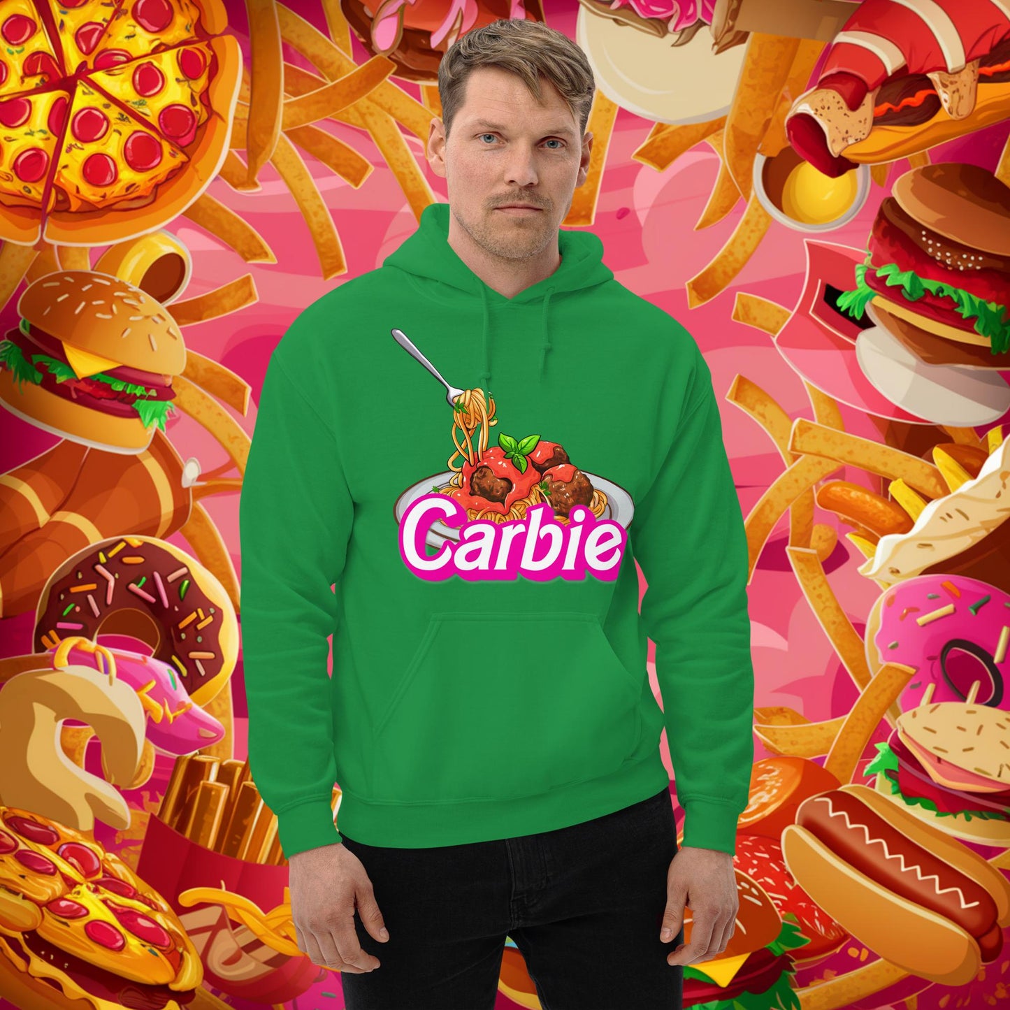 Carbie Barbie I Love Pasta I Love Carbs Unisex Hoodie Irish Green Hoodies Barbie Carbie Ken Movies Next Cult Brand