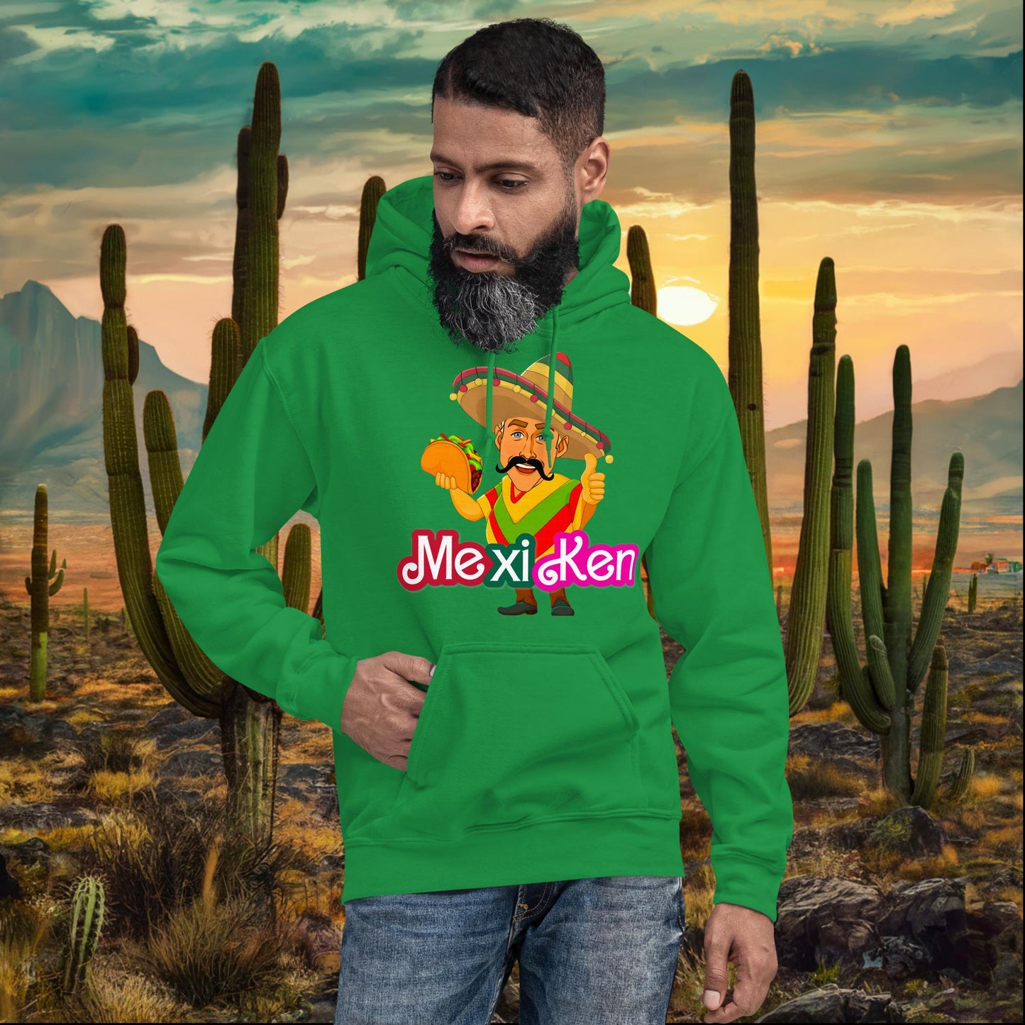 MexiKen Ken Barbie Movie Ryan Gosling Mexican Unisex Hoodie Irish Green Hoodies Barbie Celebrities Ken Mexico Movies Ryan Gosling Next Cult Brand