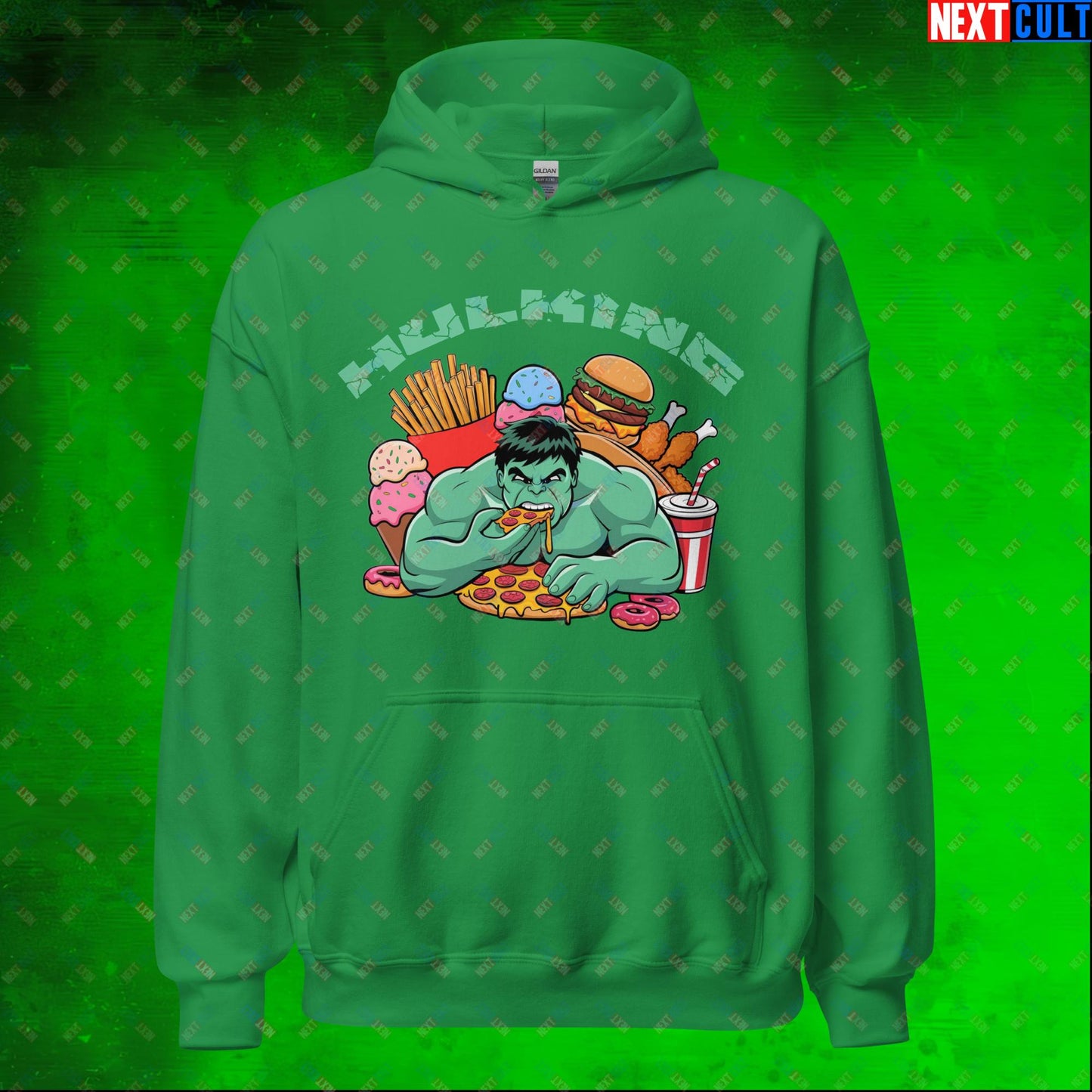 Hulking Bulking Funny Gym Meme Cartoon Unisex Hoodie Irish Green Hoodies Avengers Bulking Fast Food Fitness Gym Hulk Movies Workout Next Cult Brand