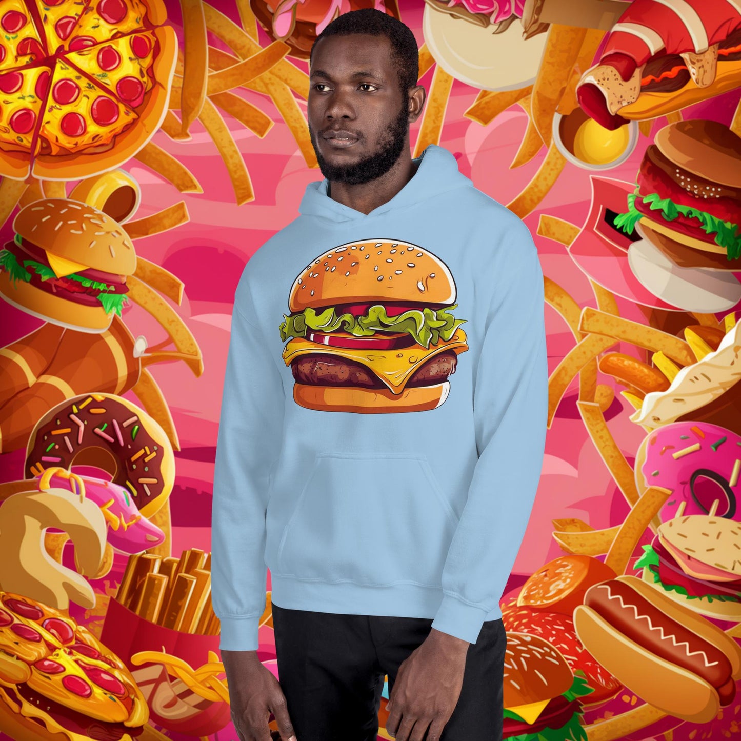 Cheeseburger I Love Burgers Unisex Hoodie Light Blue Hoodies Burgers Fast Food Next Cult Brand