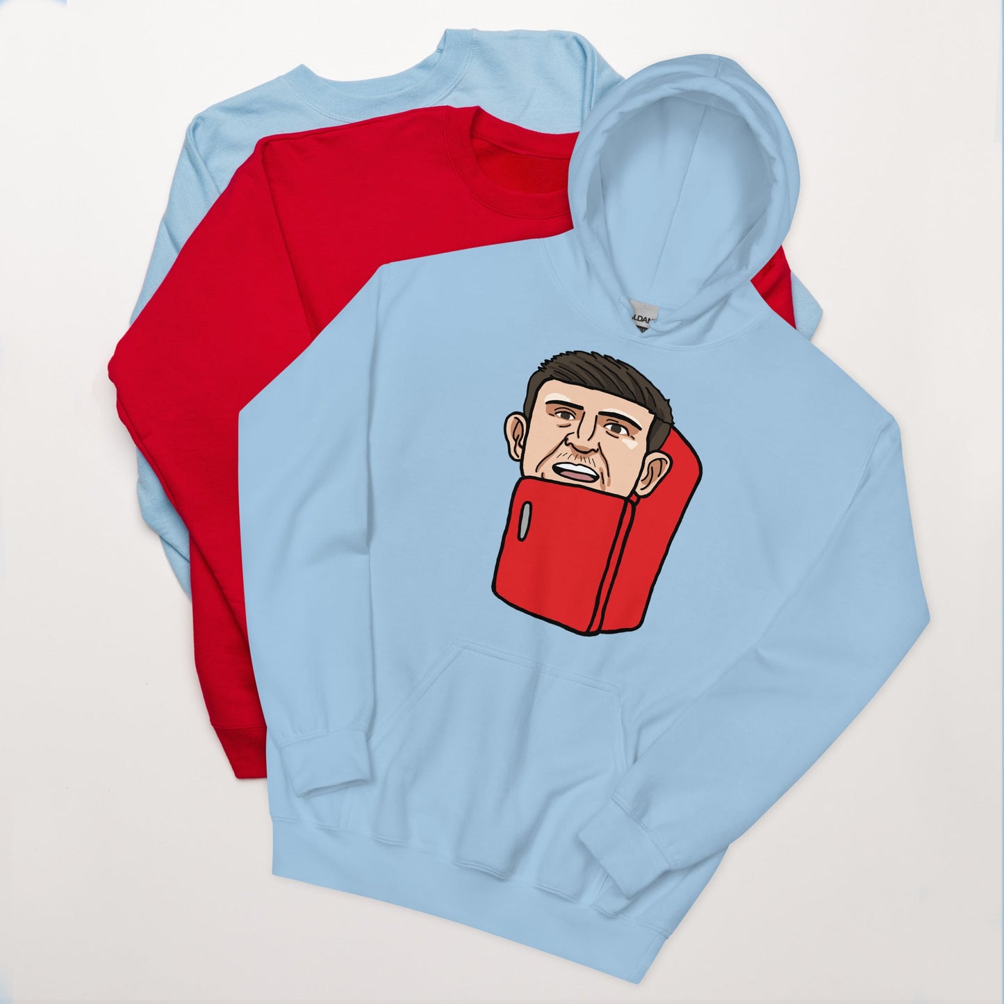 Harry ''The Fridge'' Maguire Unisex Hoodie, With Name & Number Light Blue Hoodies Football Harry Maguire Manchester United The Fridge Next Cult Brand