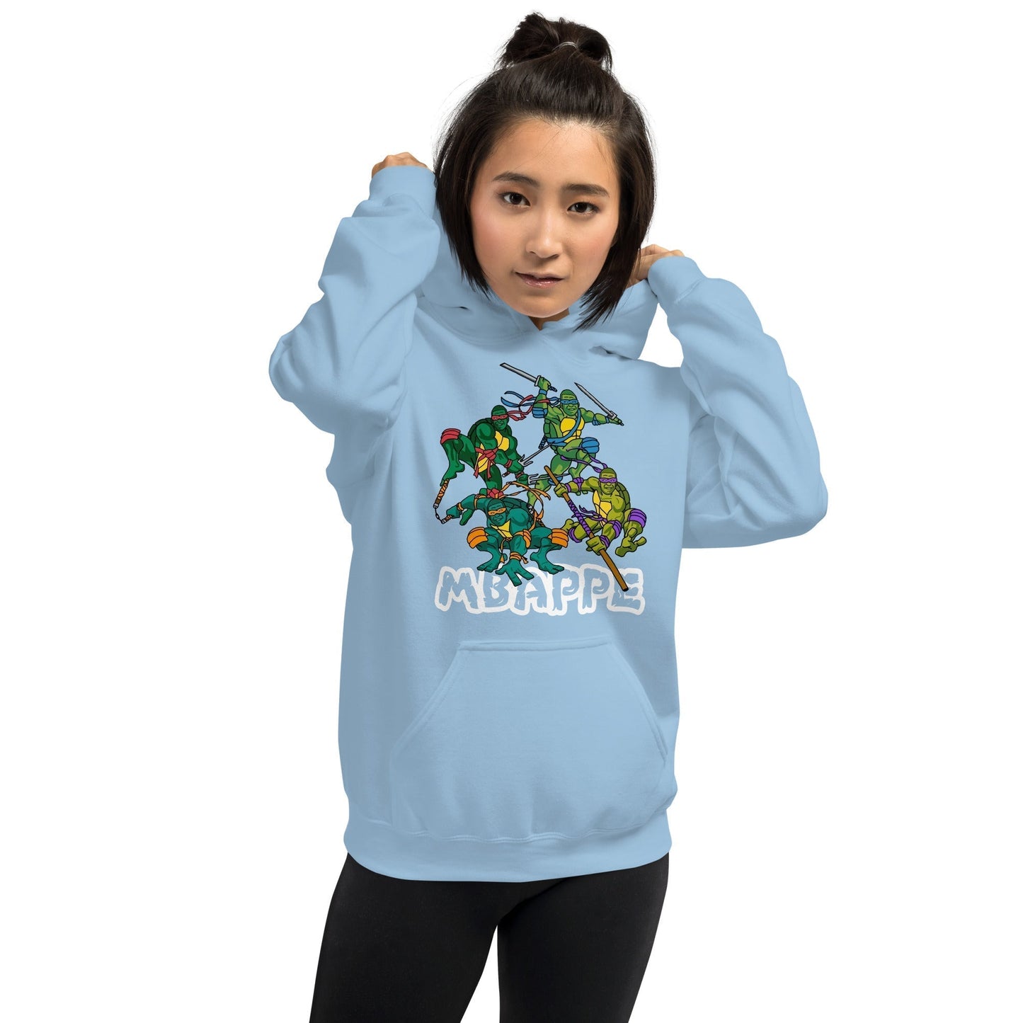 Kylian Mbappe Ninja Turtles funny football/ soccer meme Unisex Hoodie Light Blue Hoodies Football Kylian Mbappe Ninja Turtles PSG Real Madrid Next Cult Brand