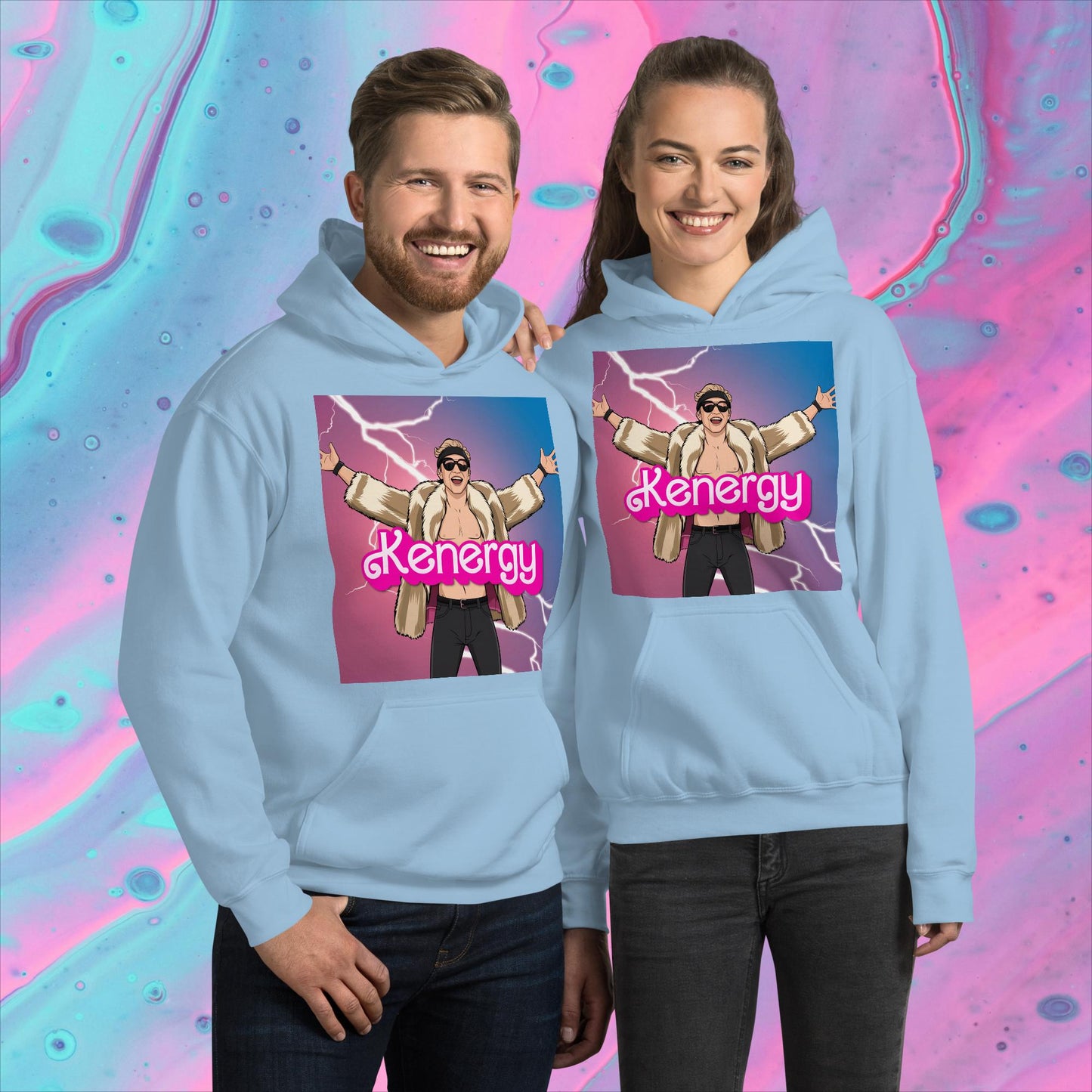 Kenergy Barbie Ryan Gosling Ken Unisex Hoodie Light Blue Hoodies Barbie Celebrities Ken Kenergy Movies Ryan Gosling Next Cult Brand