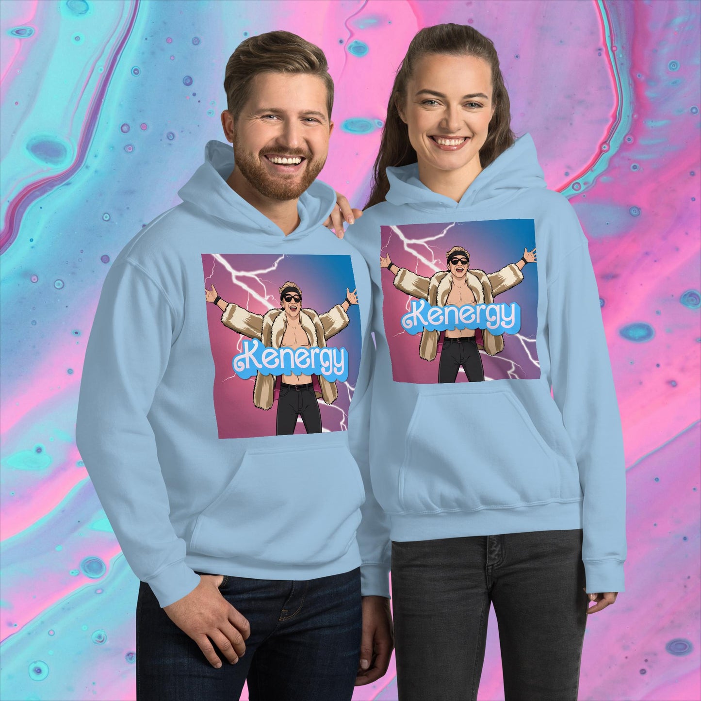 Kenergy Barbie Ryan Gosling Ken Unisex Hoodie Light Blue Hoodies Barbie Celebrities Ken Kenergy Movies Ryan Gosling Next Cult Brand