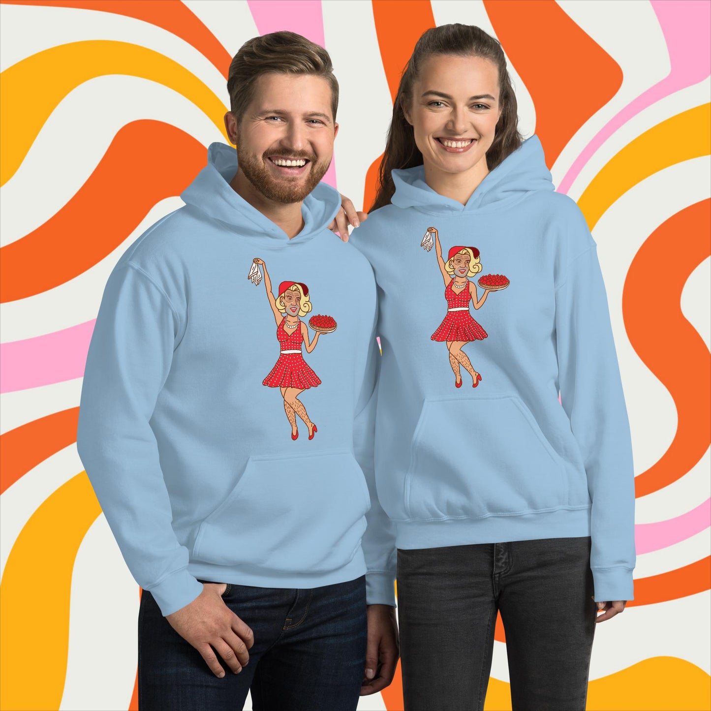 Thinnn Boy Bake Club The Fighter and The Kid TFATK Podcast Comedy 60s retro housewife Bryan Callen Unisex Hoodie Light Blue Hoodies Bryan Callen Podcasts Stand-up Comedy The Fighter and The Kid (TFATK) Thinnn Boy Bake Club Next Cult Brand