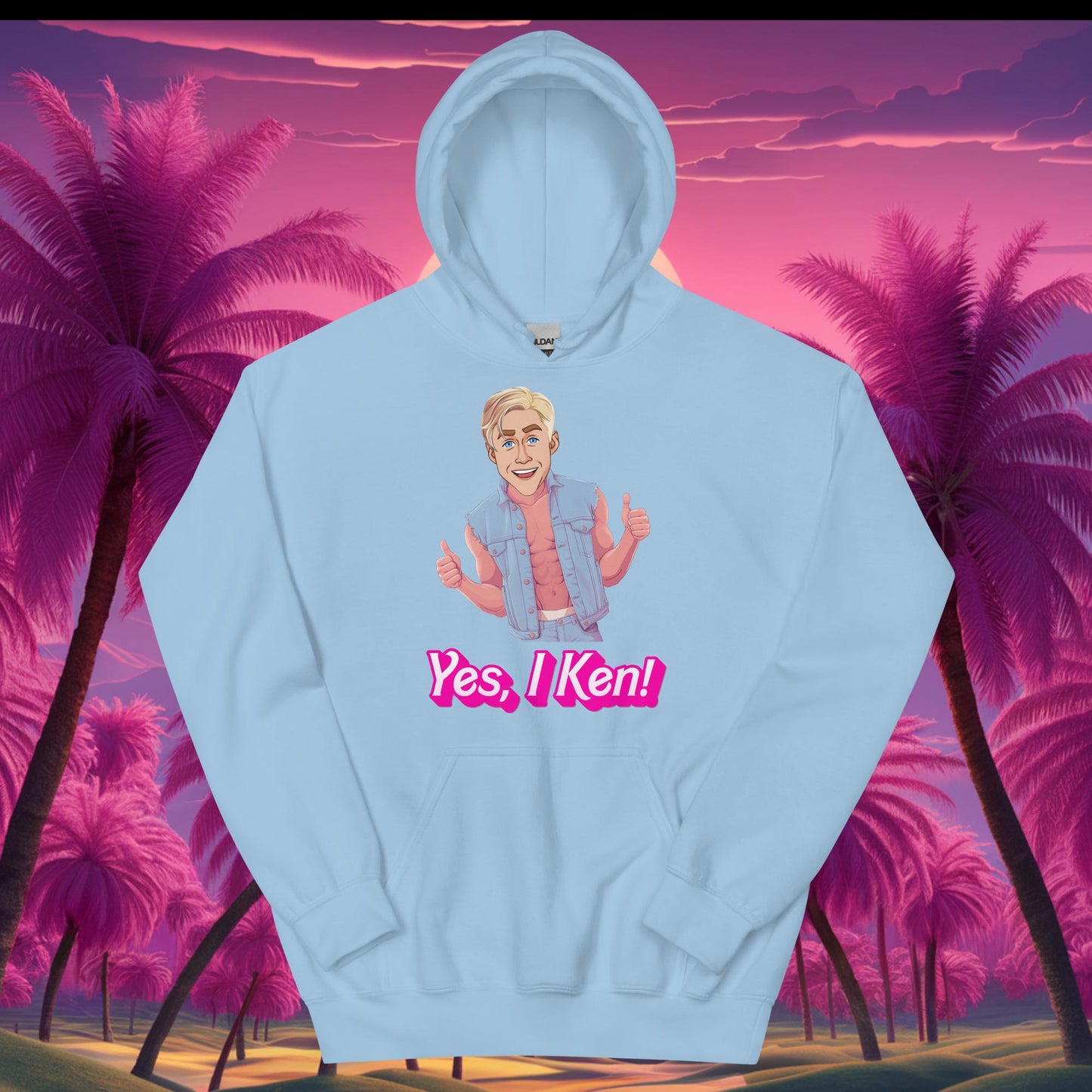 Yes I Ken Yes I can Ryan Gosling Ken Barbie Movie Unisex Hoodie Light Blue Hoodies Barbie Celebrities Ken Movies Ryan Gosling Next Cult Brand