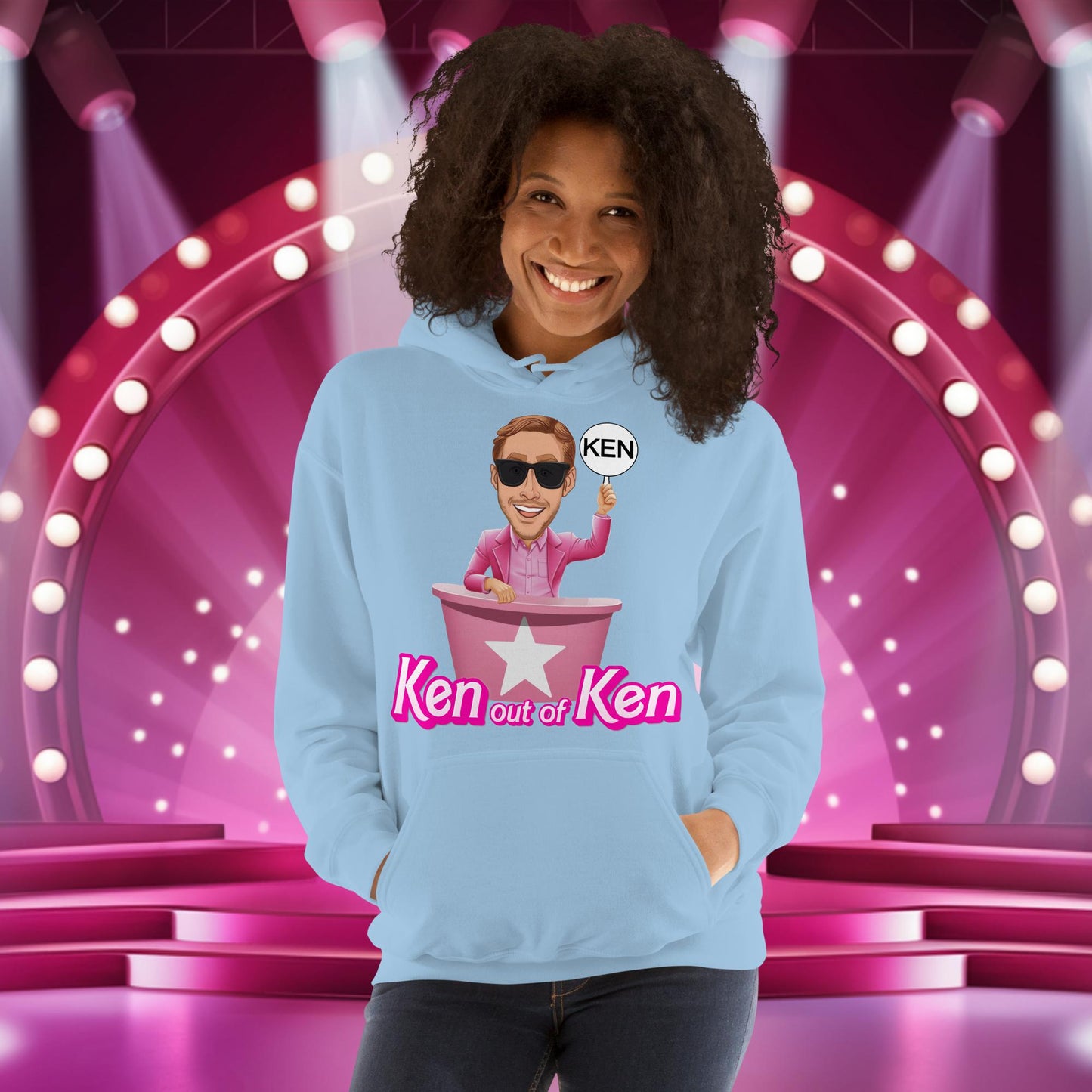 Ken out of Ken Ryan Gosling Barbie Movie Unisex Hoodie Light Blue Hoodies Barbie Celebrities Ken Movies Ryan Gosling Next Cult Brand
