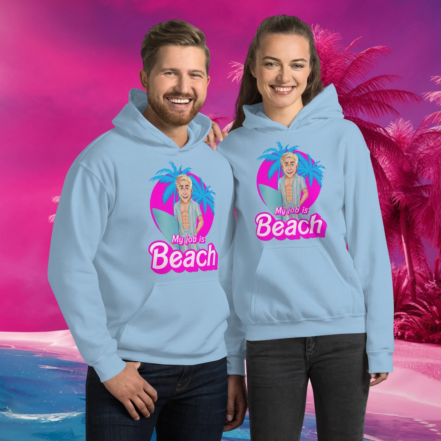 My Job is Beach Ken Barbie Movie Ryan Gosling Unisex Hoodie Light Blue Hoodies Barbie Celebrities Ken Movies Ryan Gosling Next Cult Brand