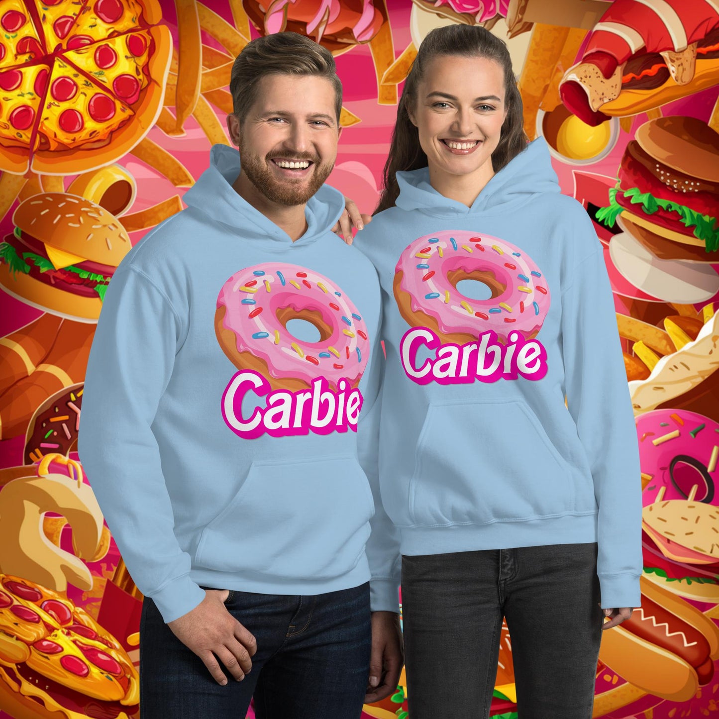 Carbie Barbie I Love Carbs I Love Donuts Unisex Hoodie Light Blue Hoodies Barbie Carbie Donuts Fast Food Ken Movies Next Cult Brand