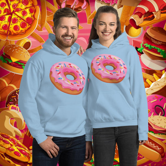 Pink Donut with sprinkles Unisex Hoodie Light Blue Hoodies Donuts Fast Food Next Cult Brand