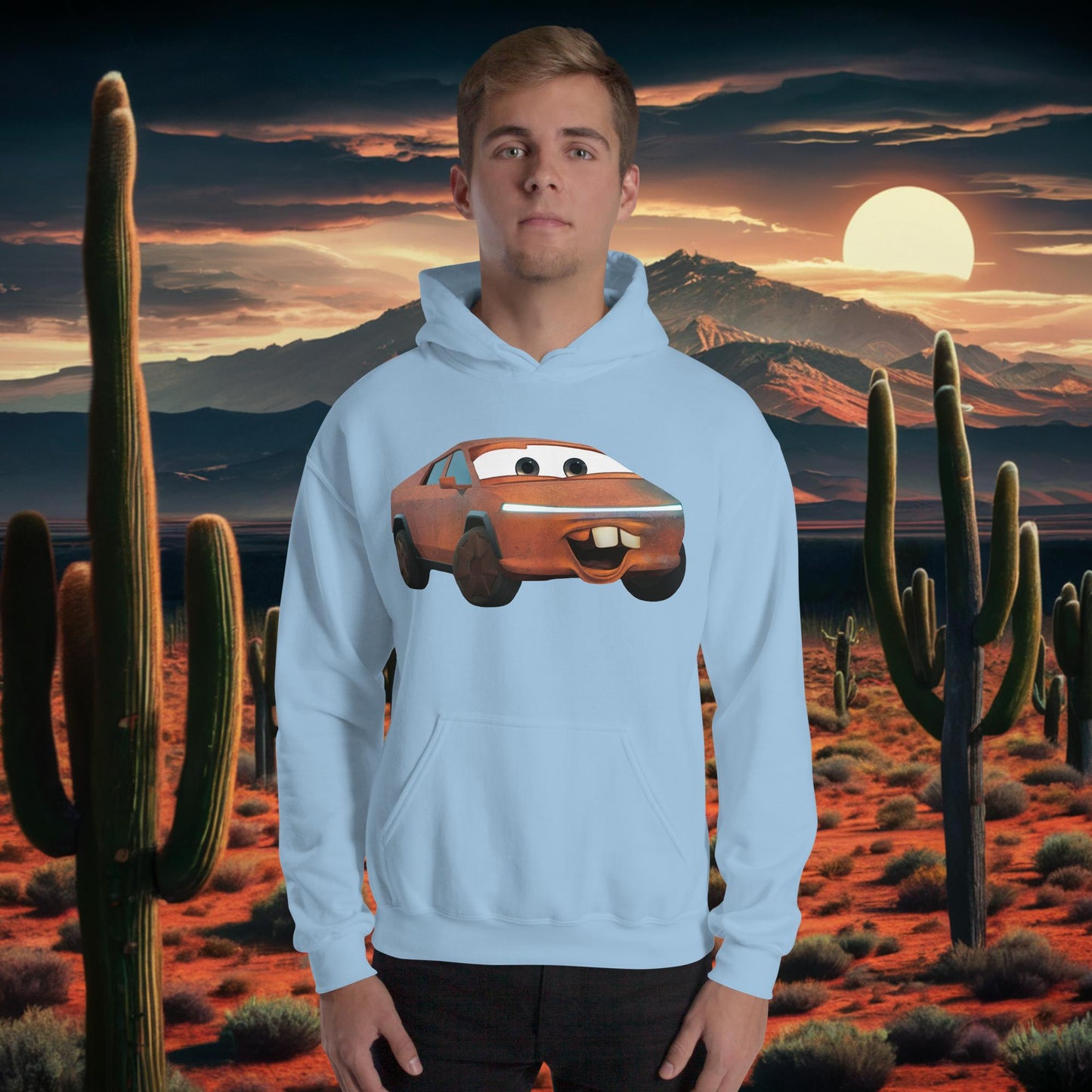 Rusty Tesla Cybertruck Elon Musk Cars Movie Tow Mater Unisex Hoodie Light Blue Hoodies Cars Movie Celebrities Cybertruck Elon Musk Movies Tesla Next Cult Brand