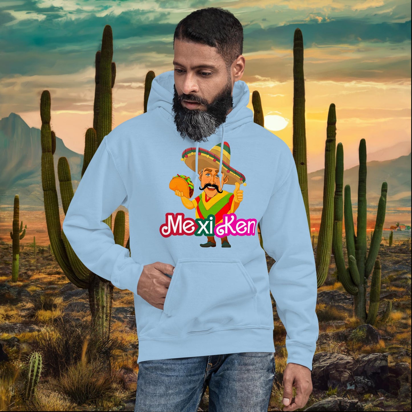 MexiKen Ken Barbie Movie Ryan Gosling Mexican Unisex Hoodie Light Blue Hoodies Barbie Celebrities Ken Mexico Movies Ryan Gosling Next Cult Brand