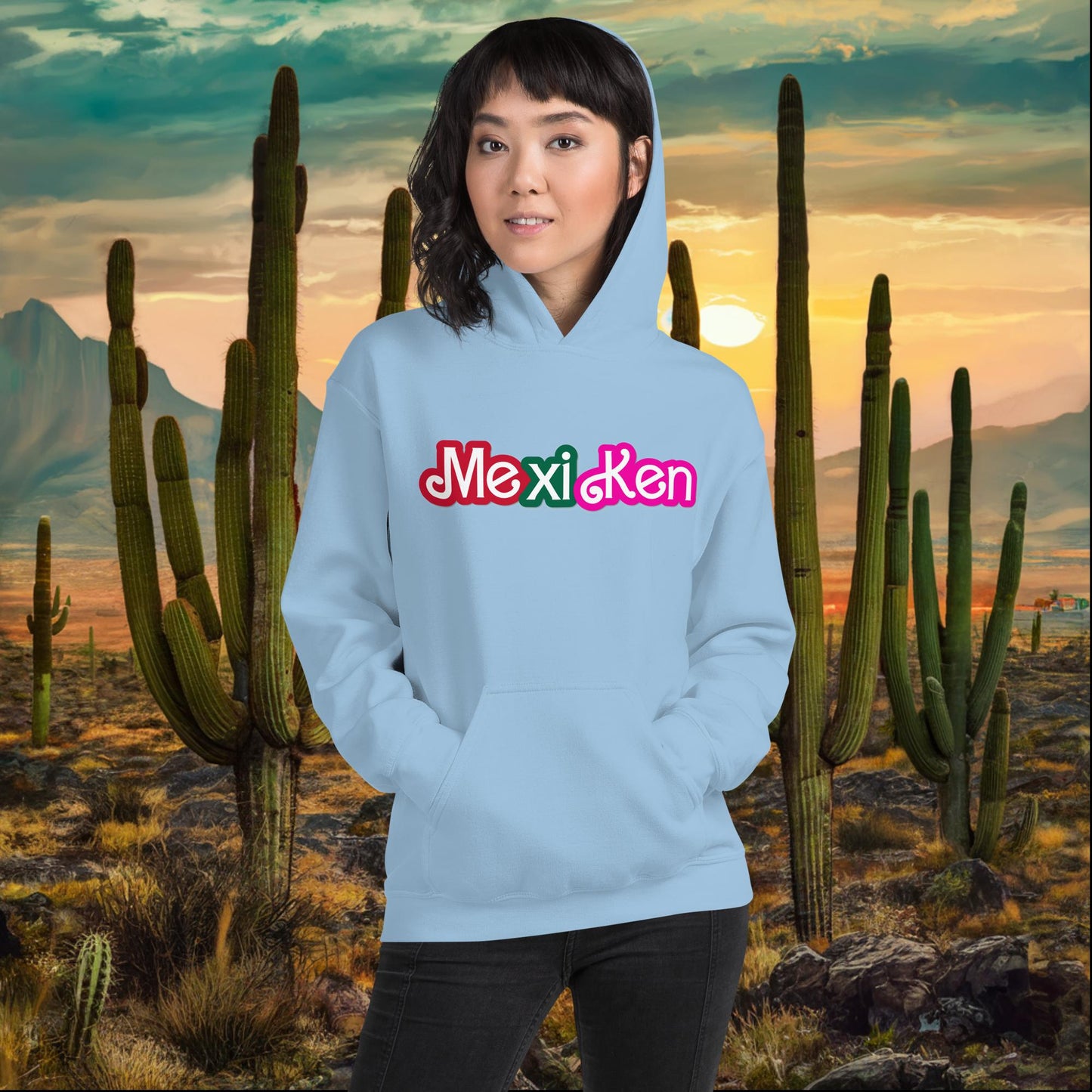 MexiKen Ken Barbie Mexico Mexican Mexicana Latino Latina Latinx Unisex Hoodie Light Blue Hoodies Barbie Ken Mexico Movies Next Cult Brand