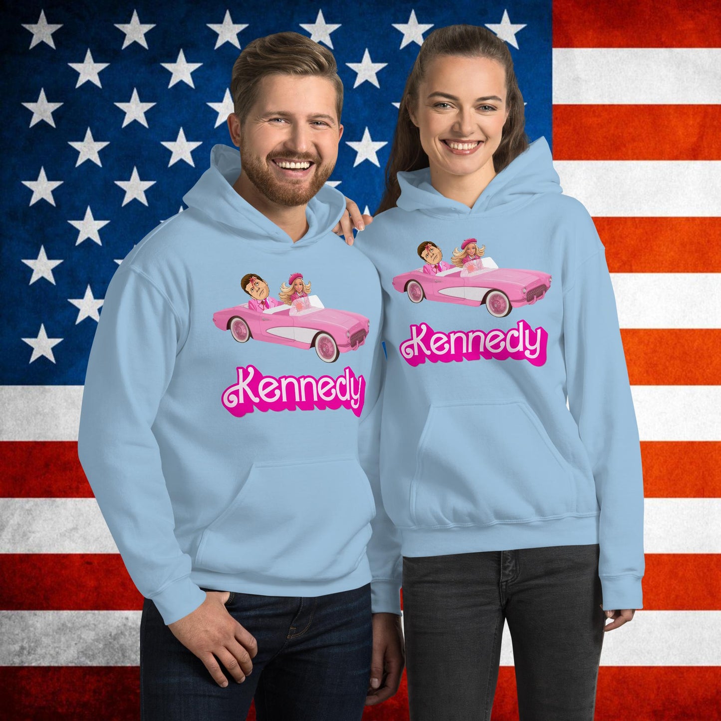 Kennedy JFK Conspiracy Ken Barbie Movie Unisex Hoodie Light Blue Hoodies Barbie Conspiracy Theories Democrats JFK Ken Politics Next Cult Brand