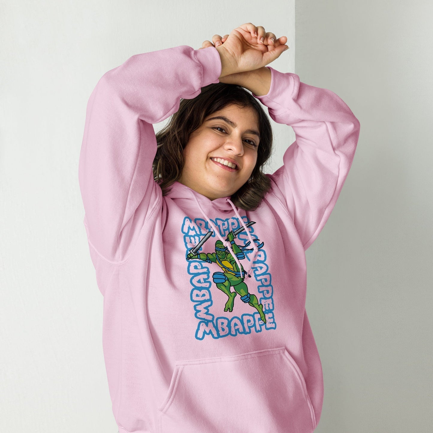 Kylian Mbappe Blue Ninja Turtle Leonardo Unisex Hoodie Light Pink Hoodies Football Kylian Mbappe Ninja Turtles PSG Real Madrid Next Cult Brand