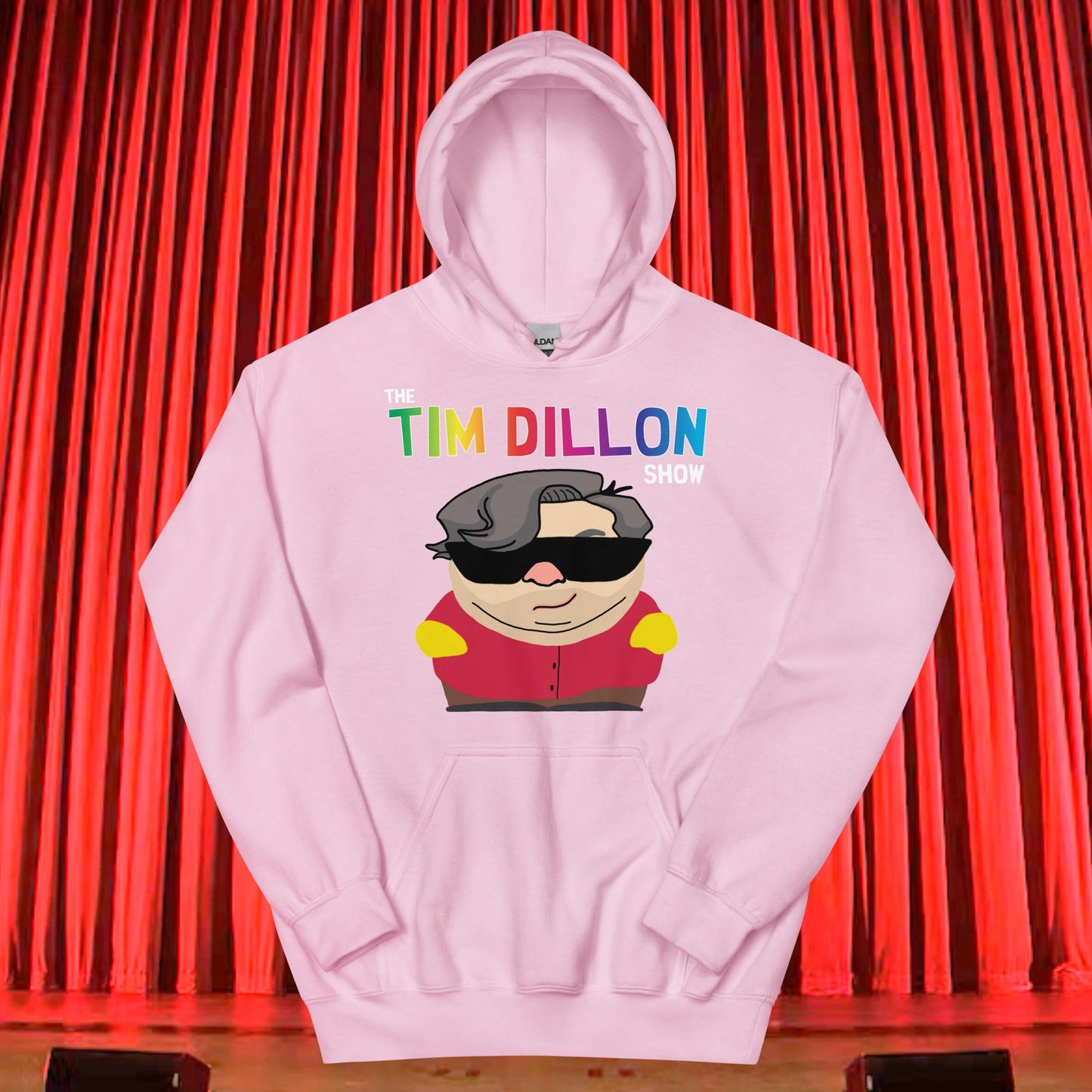 Tim Dillon Cartman, Southpark, The Tim Dillon Show, Tim Dillon Podcast, Tim Dillon Merch, Tim Dillon Unisex Hoodie Light Pink Hoodies Podcasts Stand-up Comedy Tim Dillon Next Cult Brand