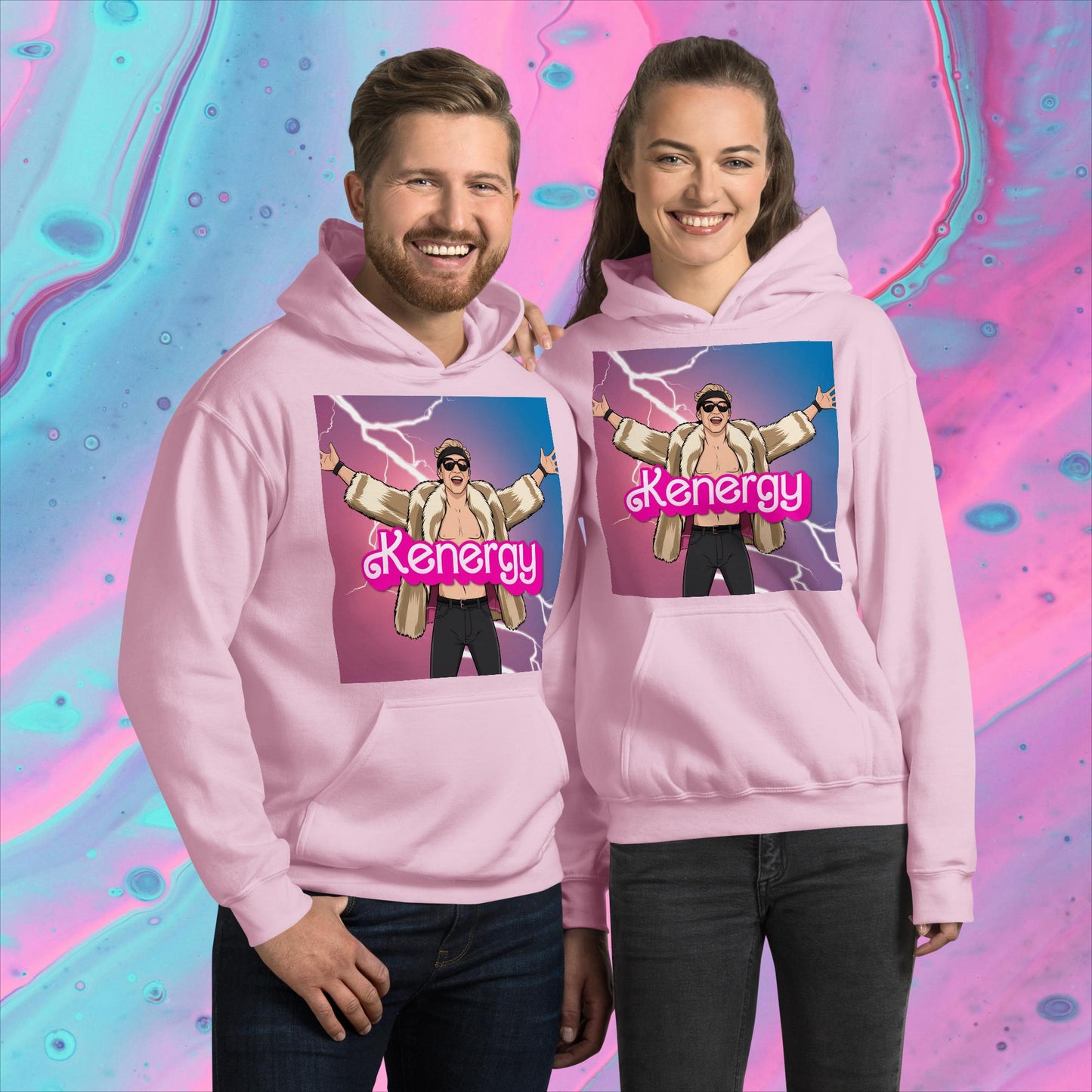 Kenergy Barbie Ryan Gosling Ken Unisex Hoodie Light Pink Hoodies Barbie Celebrities Ken Kenergy Movies Ryan Gosling Next Cult Brand