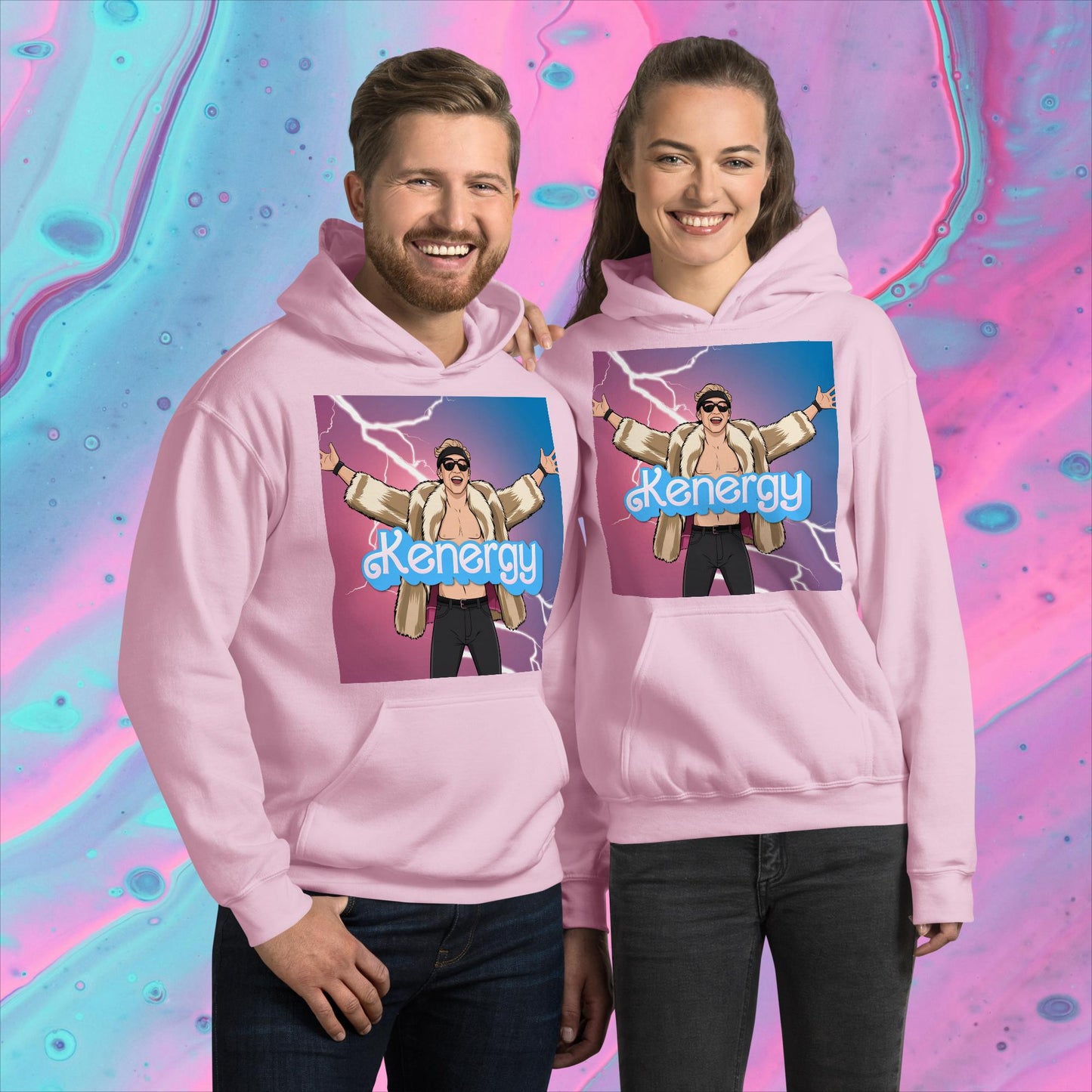 Kenergy Barbie Ryan Gosling Ken Unisex Hoodie Light Pink Hoodies Barbie Celebrities Ken Kenergy Movies Ryan Gosling Next Cult Brand