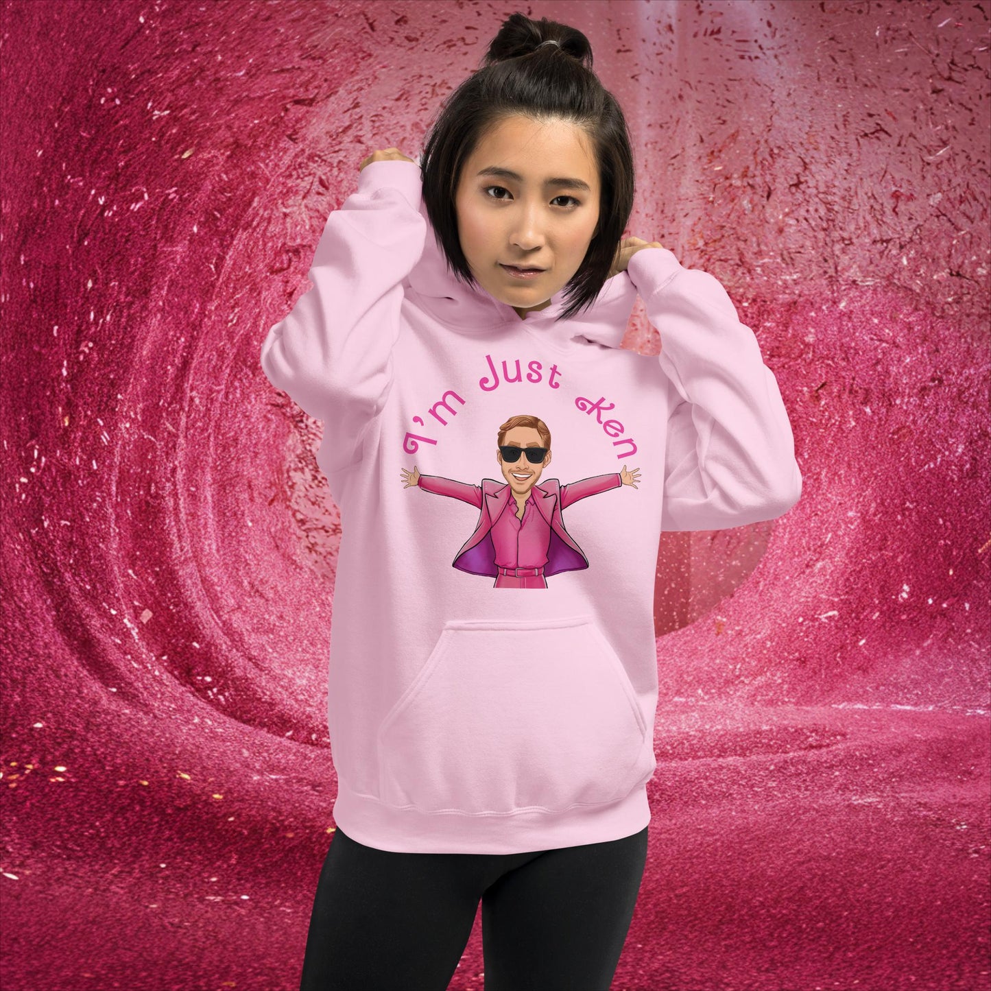 Ken Barbie Ryan Gosling I'm Just Ken Unisex Hoodie Light Pink Hoodies Barbie Celebrities Ken Movies Ryan Gosling Next Cult Brand