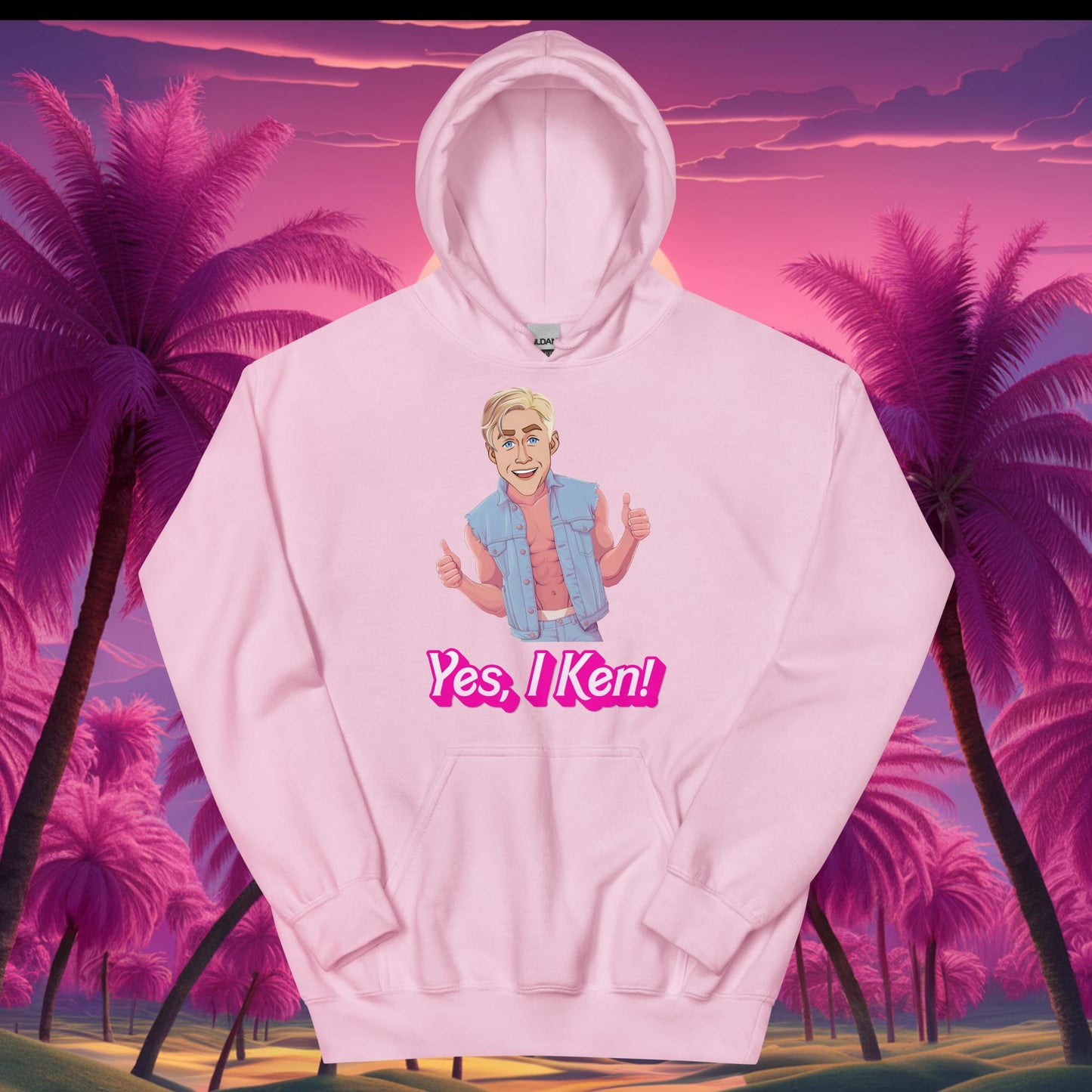 Yes I Ken Yes I can Ryan Gosling Ken Barbie Movie Unisex Hoodie Light Pink Hoodies Barbie Celebrities Ken Movies Ryan Gosling Next Cult Brand
