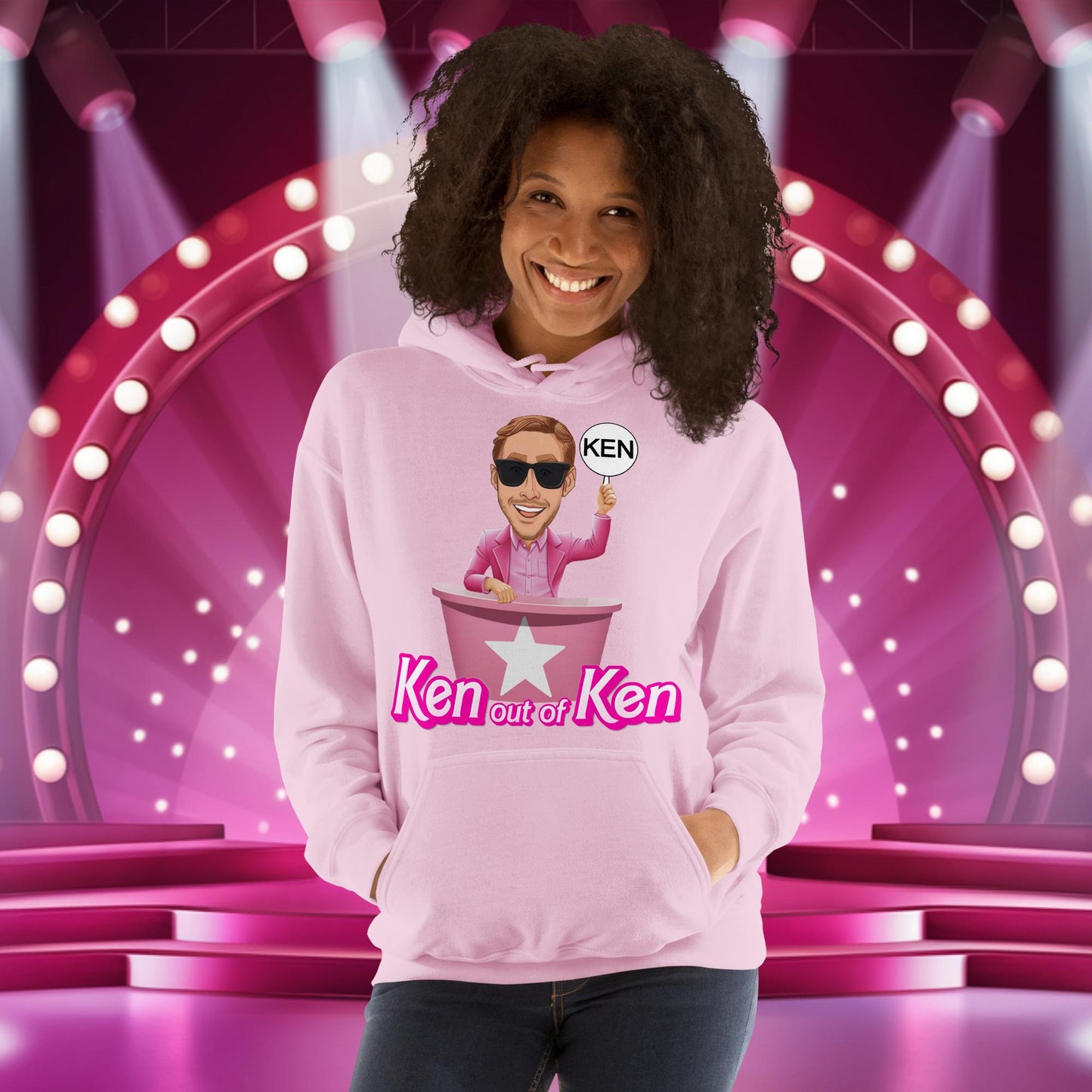 Ken out of Ken Ryan Gosling Barbie Movie Unisex Hoodie Light Pink Hoodies Barbie Celebrities Ken Movies Ryan Gosling Next Cult Brand