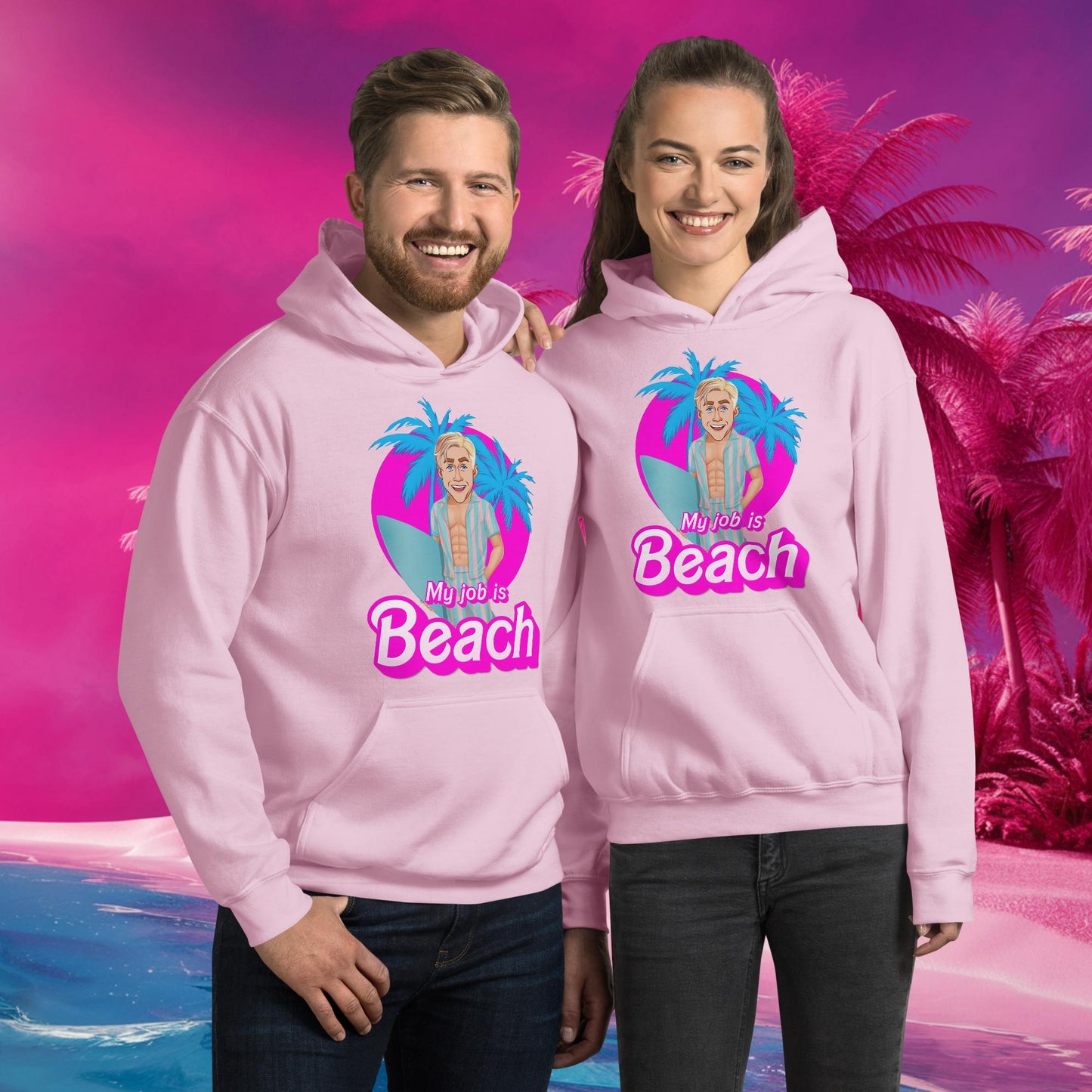 My Job is Beach Ken Barbie Movie Ryan Gosling Unisex Hoodie Light Pink Hoodies Barbie Celebrities Ken Movies Ryan Gosling Next Cult Brand