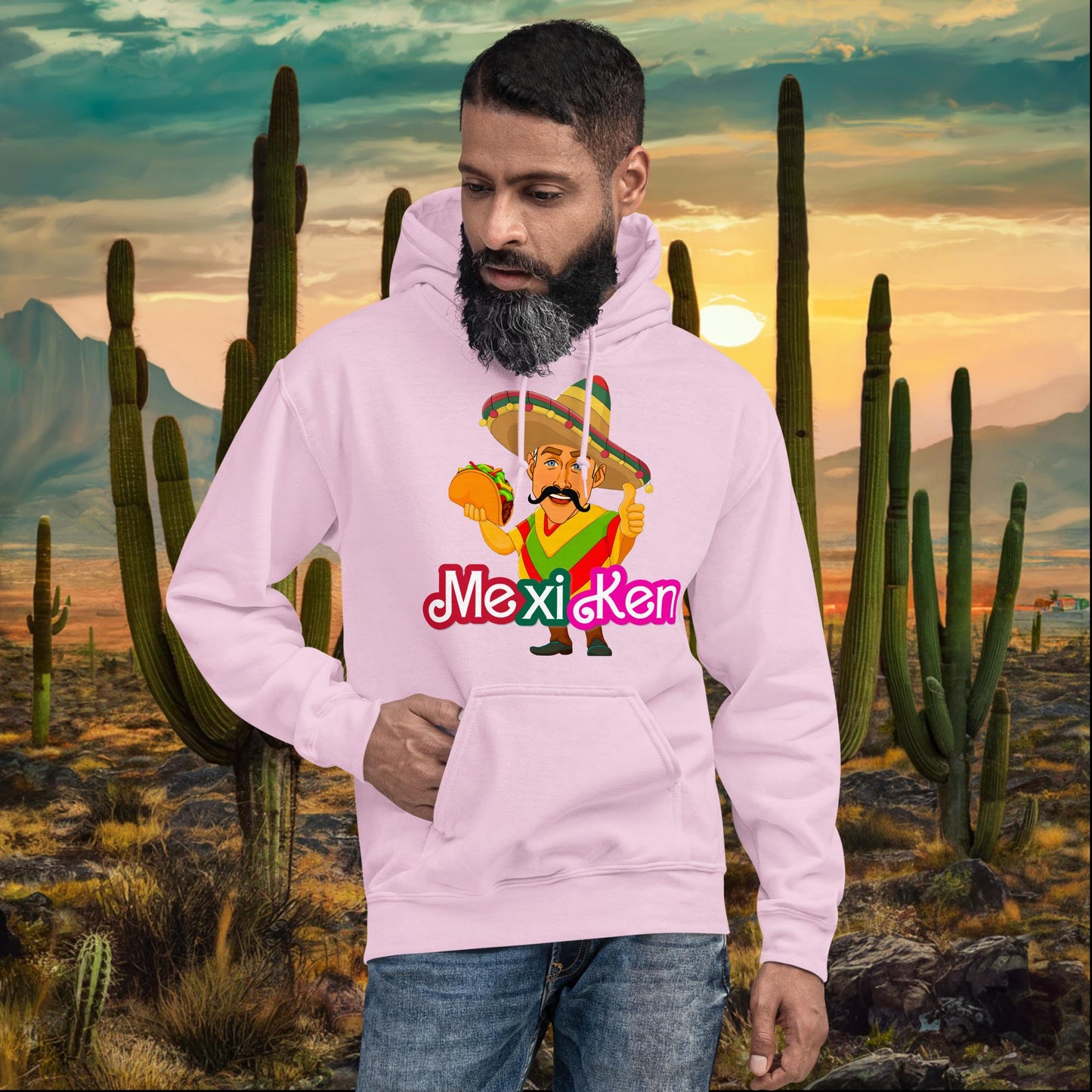 MexiKen Ken Barbie Movie Ryan Gosling Mexican Unisex Hoodie Light Pink Hoodies Barbie Celebrities Ken Mexico Movies Ryan Gosling Next Cult Brand