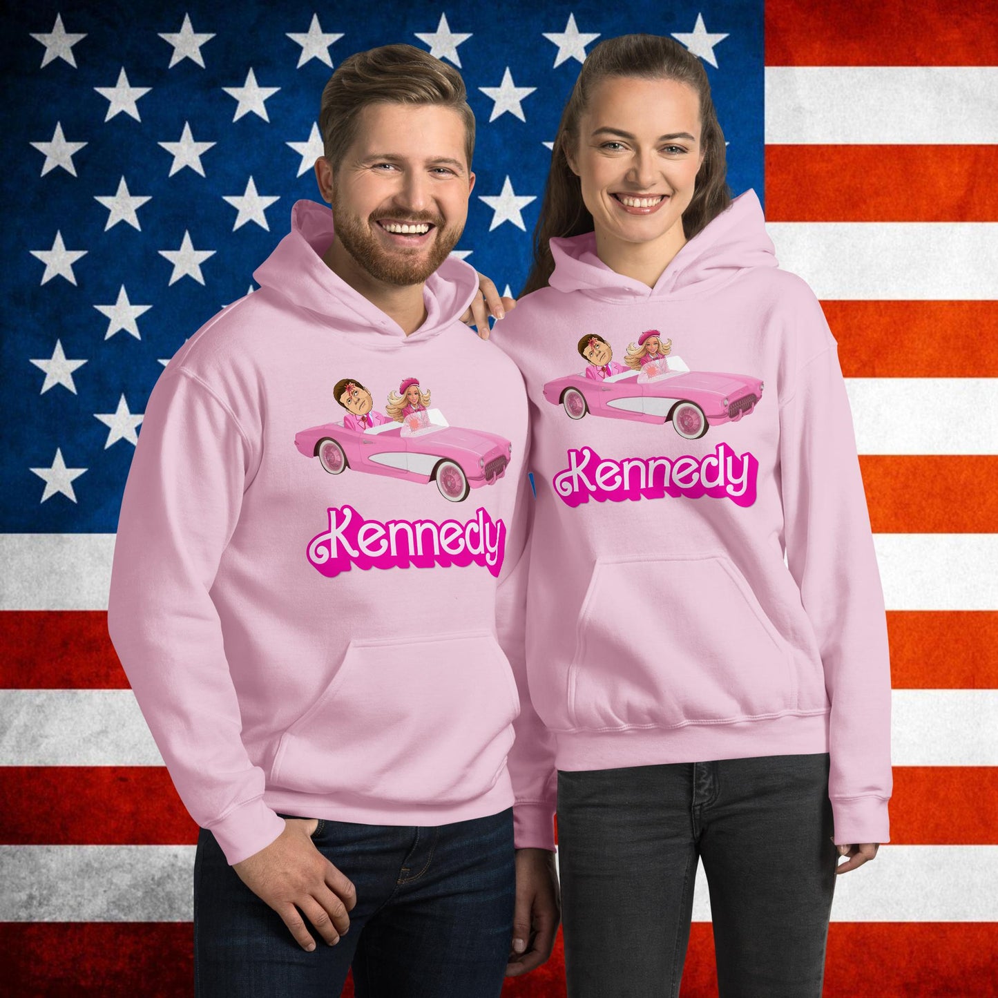Kennedy JFK Conspiracy Ken Barbie Movie Unisex Hoodie Light Pink Hoodies Barbie Conspiracy Theories Democrats JFK Ken Politics Next Cult Brand
