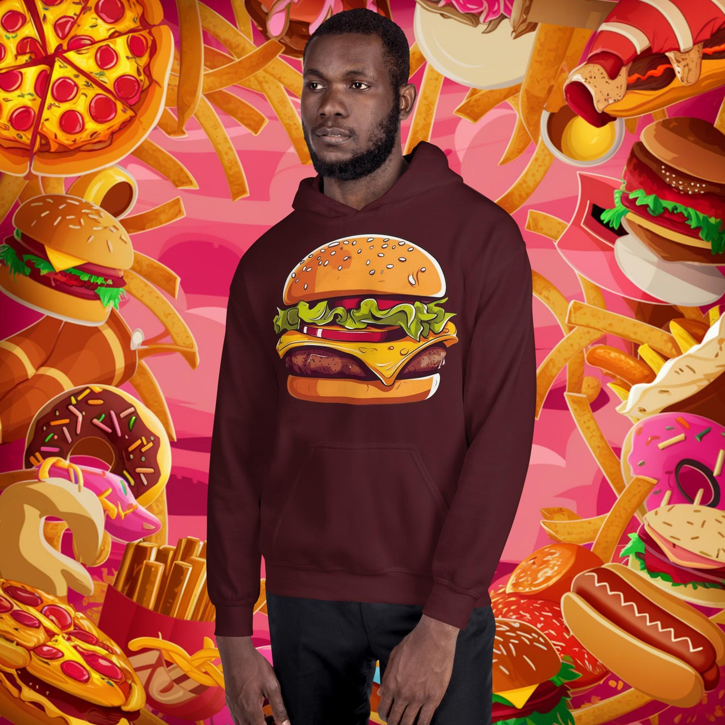 Cheeseburger I Love Burgers Unisex Hoodie Maroon Hoodies Burgers Fast Food Next Cult Brand