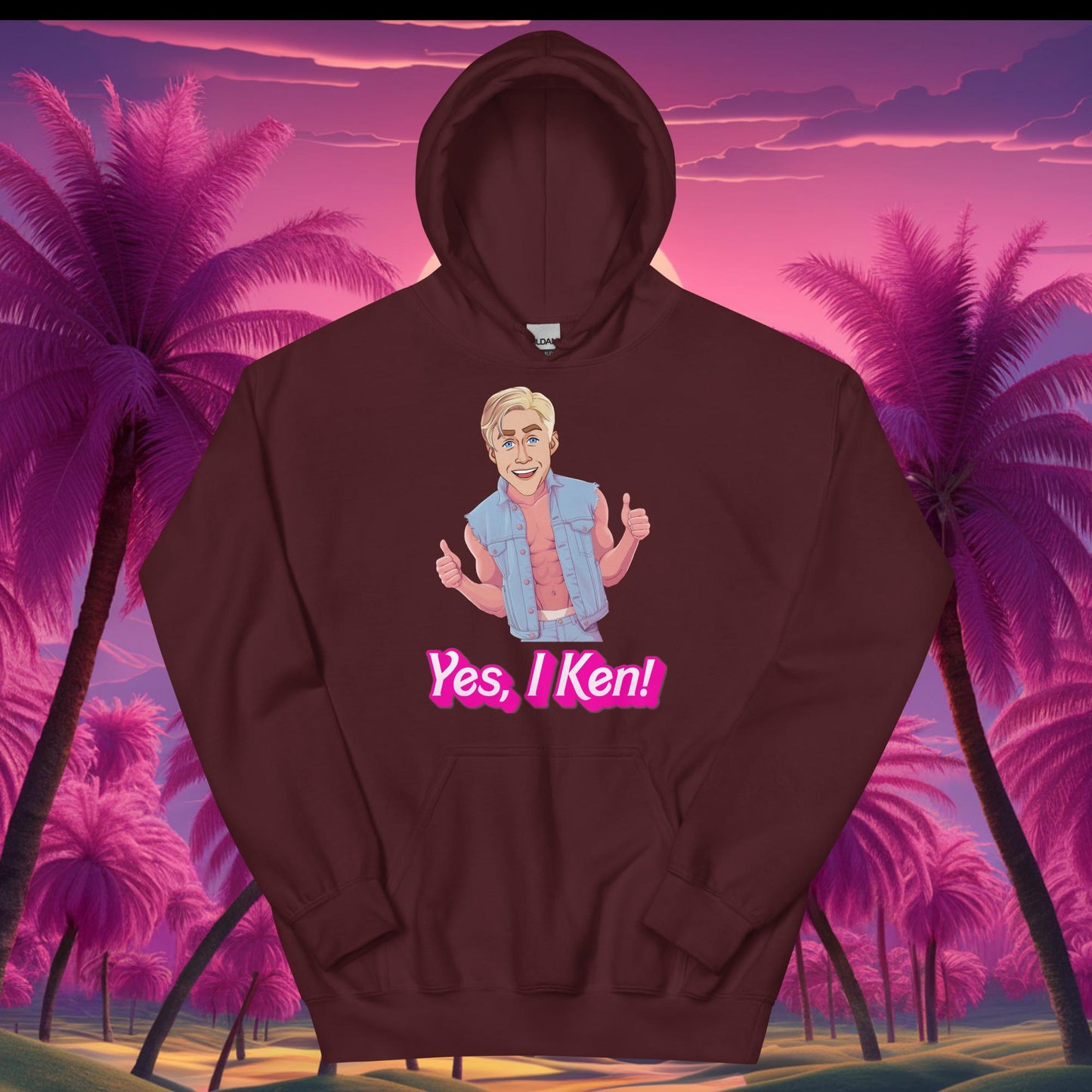 Yes I Ken Yes I can Ryan Gosling Ken Barbie Movie Unisex Hoodie Maroon Hoodies Barbie Celebrities Ken Movies Ryan Gosling Next Cult Brand