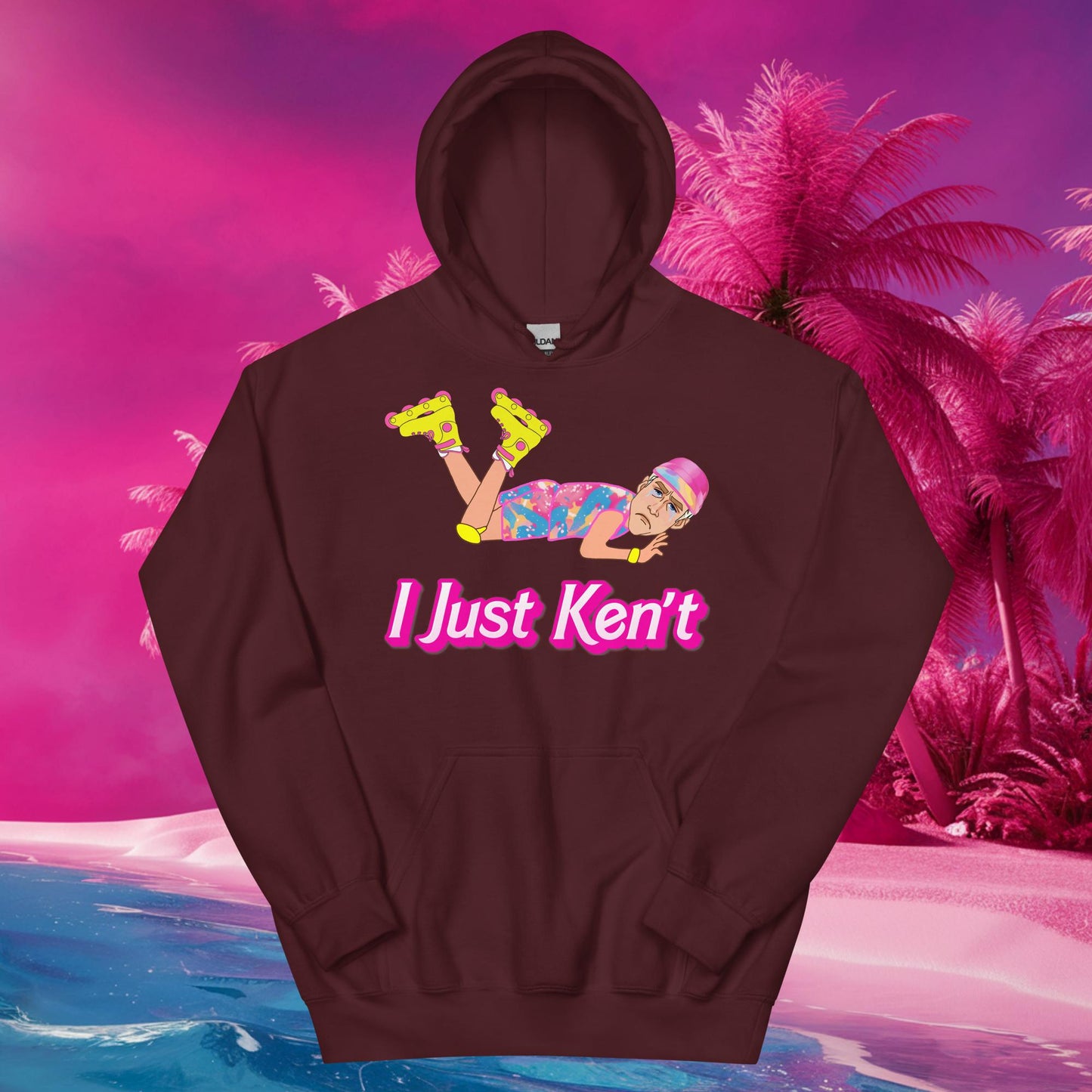 I Just Ken't I just Can't Ryan Gosling Ken Barbie Movie Unisex Hoodie Maroon Hoodies Barbie Celebrities Ken Movies Ryan Gosling Next Cult Brand