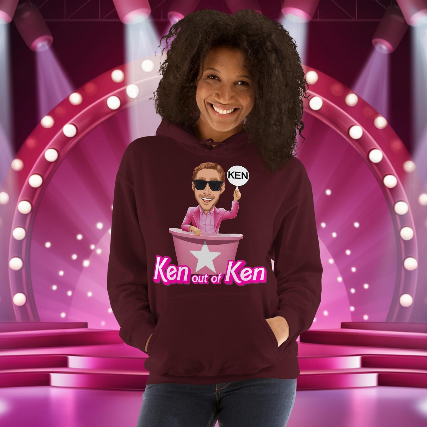 Ken out of Ken Ryan Gosling Barbie Movie Unisex Hoodie Maroon Hoodies Barbie Celebrities Ken Movies Ryan Gosling Next Cult Brand
