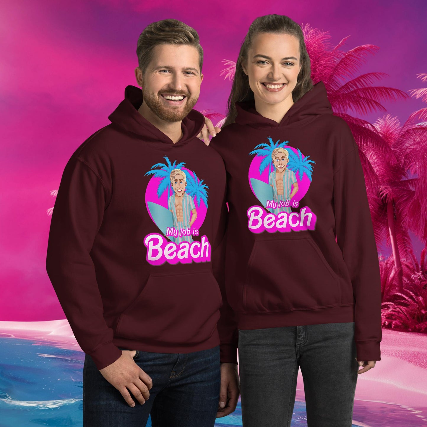 My Job is Beach Ken Barbie Movie Ryan Gosling Unisex Hoodie Maroon Hoodies Barbie Celebrities Ken Movies Ryan Gosling Next Cult Brand