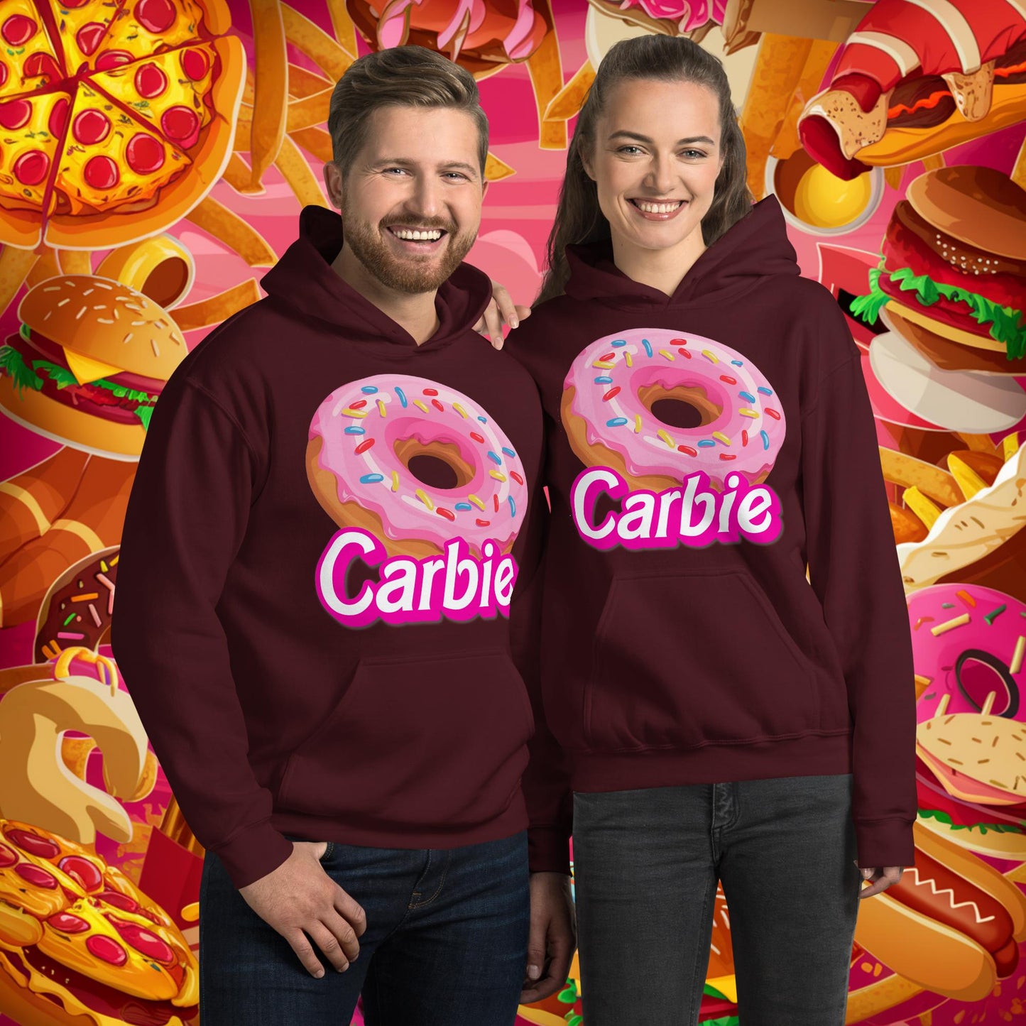 Carbie Barbie I Love Carbs I Love Donuts Unisex Hoodie Maroon Hoodies Barbie Carbie Donuts Fast Food Ken Movies Next Cult Brand
