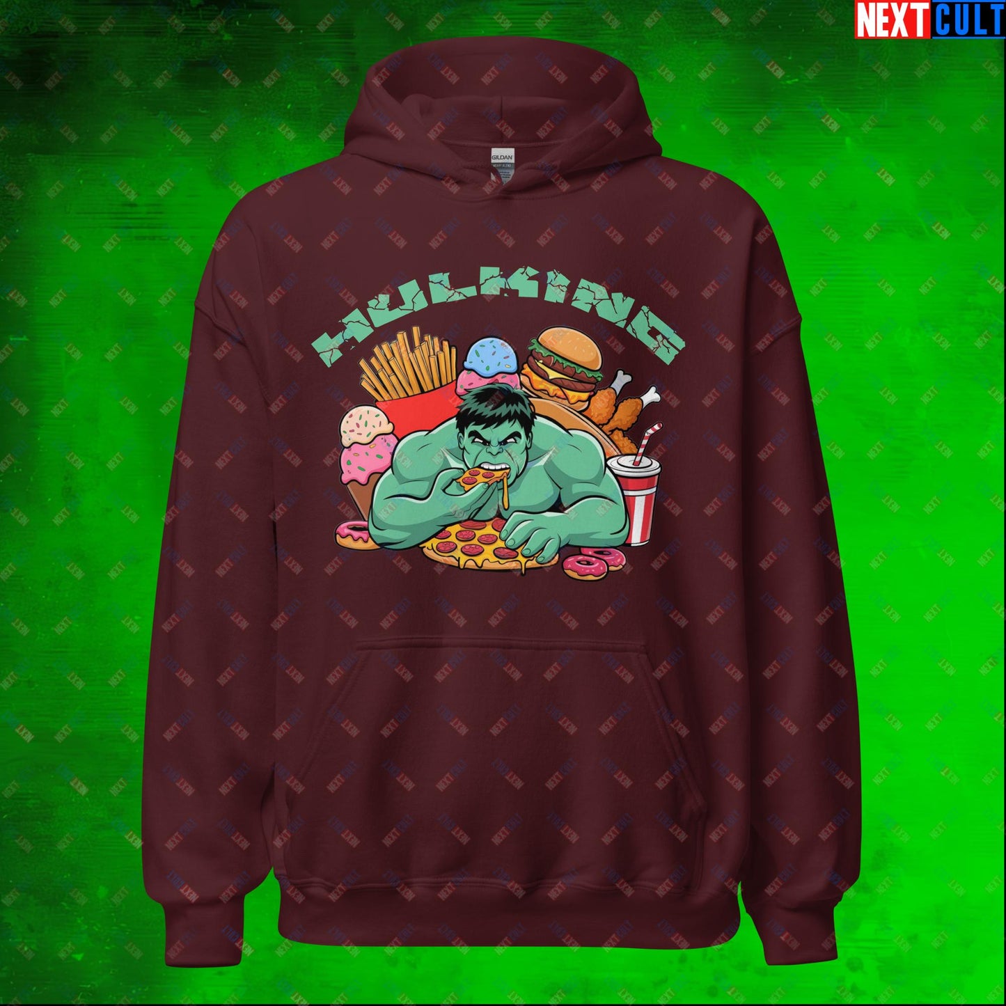 Hulking Bulking Funny Gym Meme Cartoon Unisex Hoodie Maroon Hoodies Avengers Bulking Fast Food Fitness Gym Hulk Movies Workout Next Cult Brand