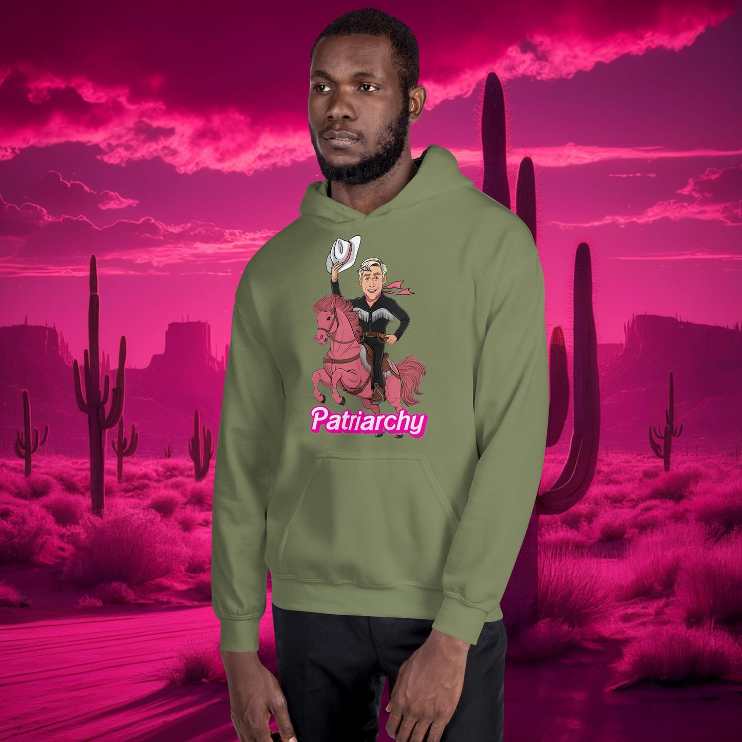 Ken Barbie Movie When I found out the patriarchy wasn't just about horses, I lost interest Unisex Hoodie Military Green Hoodies Barbie Celebrities Ken Movies Ryan Gosling Next Cult Brand