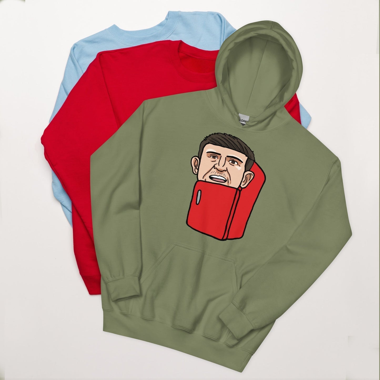 Harry ''The Fridge'' Maguire Unisex Hoodie, With Name & Number Military Green Hoodies Football Harry Maguire Manchester United The Fridge Next Cult Brand