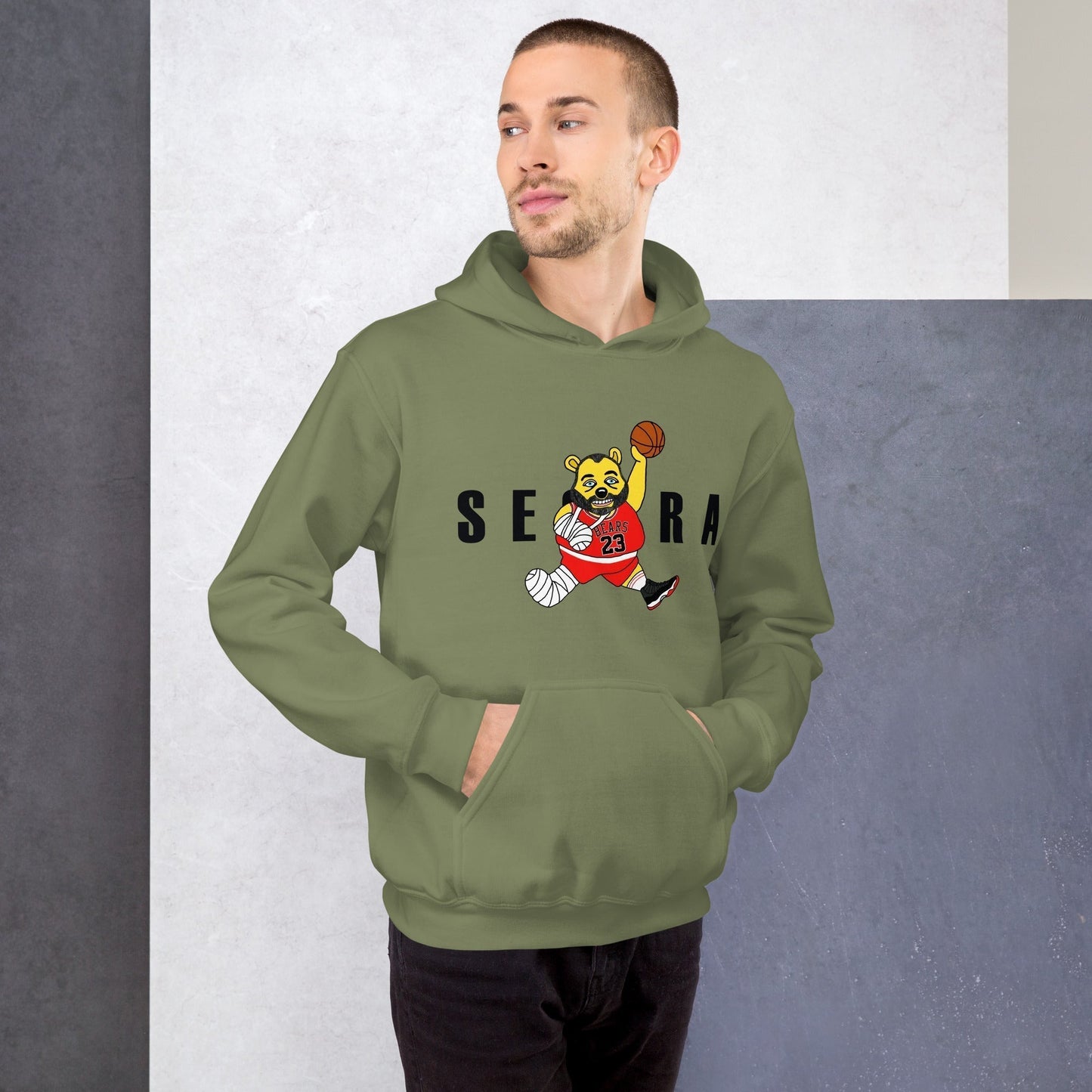 Air Segura, Tom Segura Basketball, Your Mom's House (YMH), 2 Bears 1 Cave, Funny Unisex Hoodie Military Green Hoodies 2 Bears 1 Cave Air Segura Podcasts Stand-up Comedy Tom Segura YMH Next Cult Brand