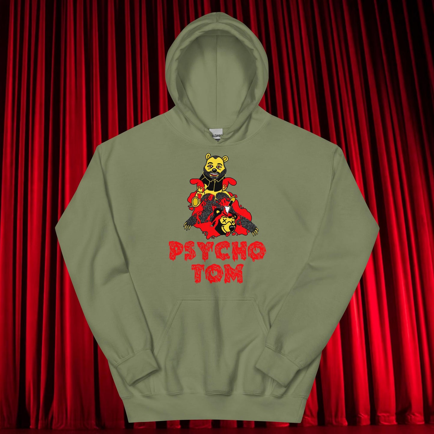 Psycho Tom Segura Hoodie, Tom Segura Hoodie, Your Moms House Hoodie, YMH Hoodie, YMH Merch Your Moms House merch, 2 Bears 1 Cave Hoodie, 2B1C Hoodie Military Green Hoodies 2 Bears 1 Cave Podcasts Stand-up Comedy Tom Segura YMH Next Cult Brand