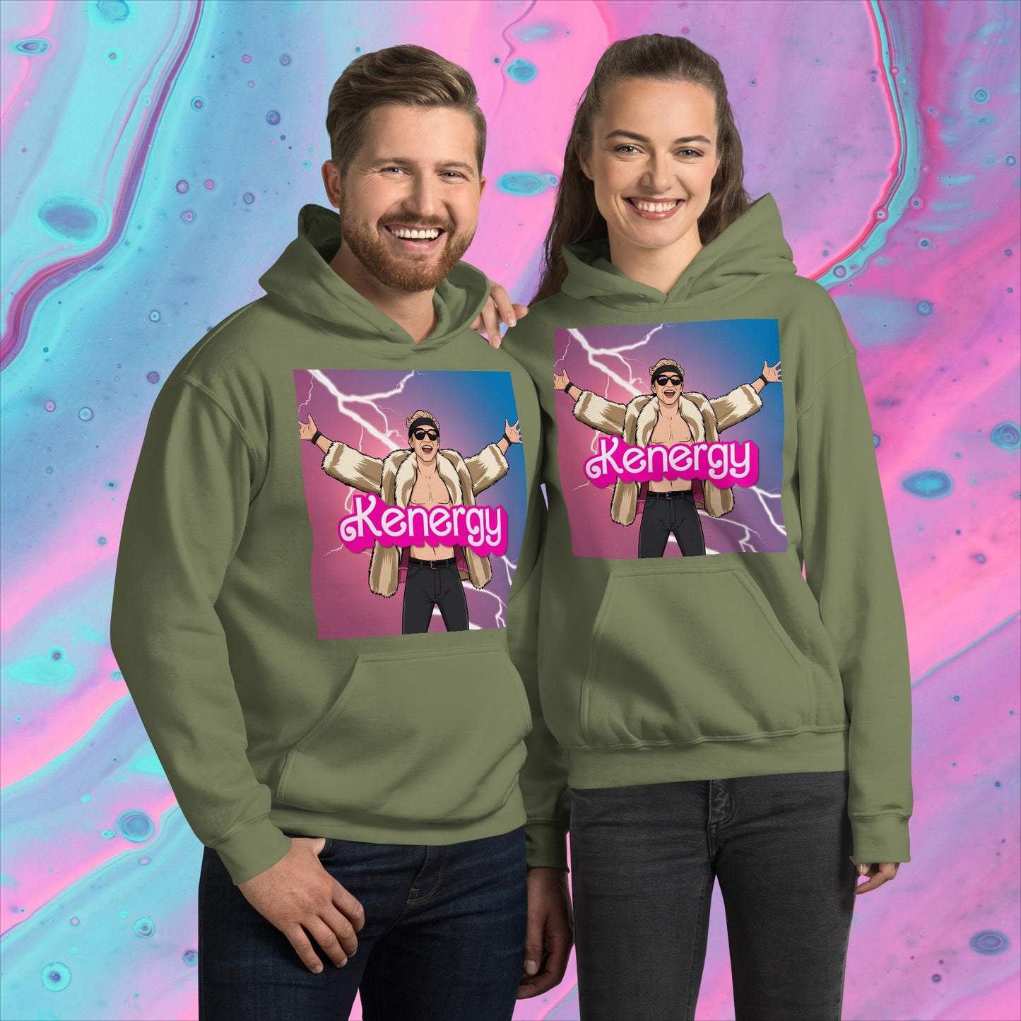 Kenergy Barbie Ryan Gosling Ken Unisex Hoodie Military Green Hoodies Barbie Celebrities Ken Kenergy Movies Ryan Gosling Next Cult Brand