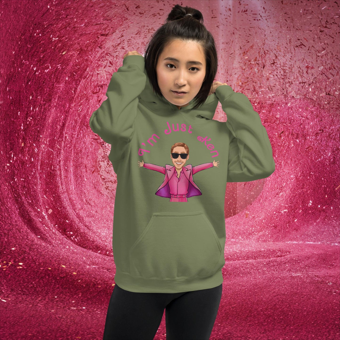 Ken Barbie Ryan Gosling I'm Just Ken Unisex Hoodie Military Green Hoodies Barbie Celebrities Ken Movies Ryan Gosling Next Cult Brand