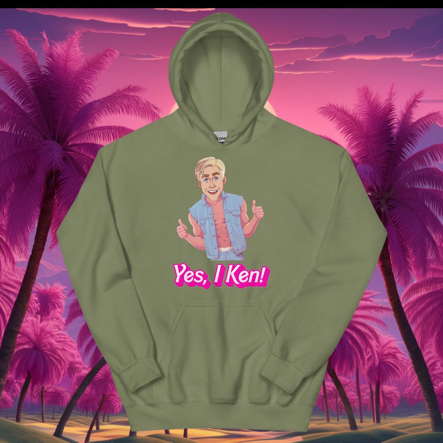 Yes I Ken Yes I can Ryan Gosling Ken Barbie Movie Unisex Hoodie Military Green Hoodies Barbie Celebrities Ken Movies Ryan Gosling Next Cult Brand