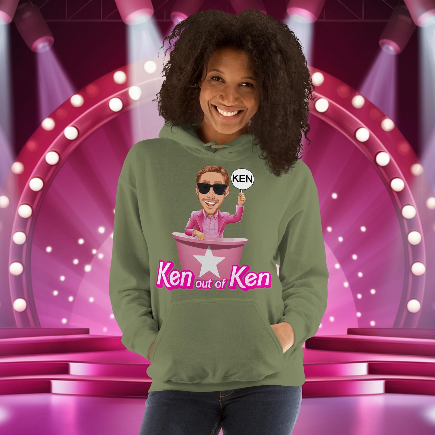 Ken out of Ken Ryan Gosling Barbie Movie Unisex Hoodie Military Green Hoodies Barbie Celebrities Ken Movies Ryan Gosling Next Cult Brand