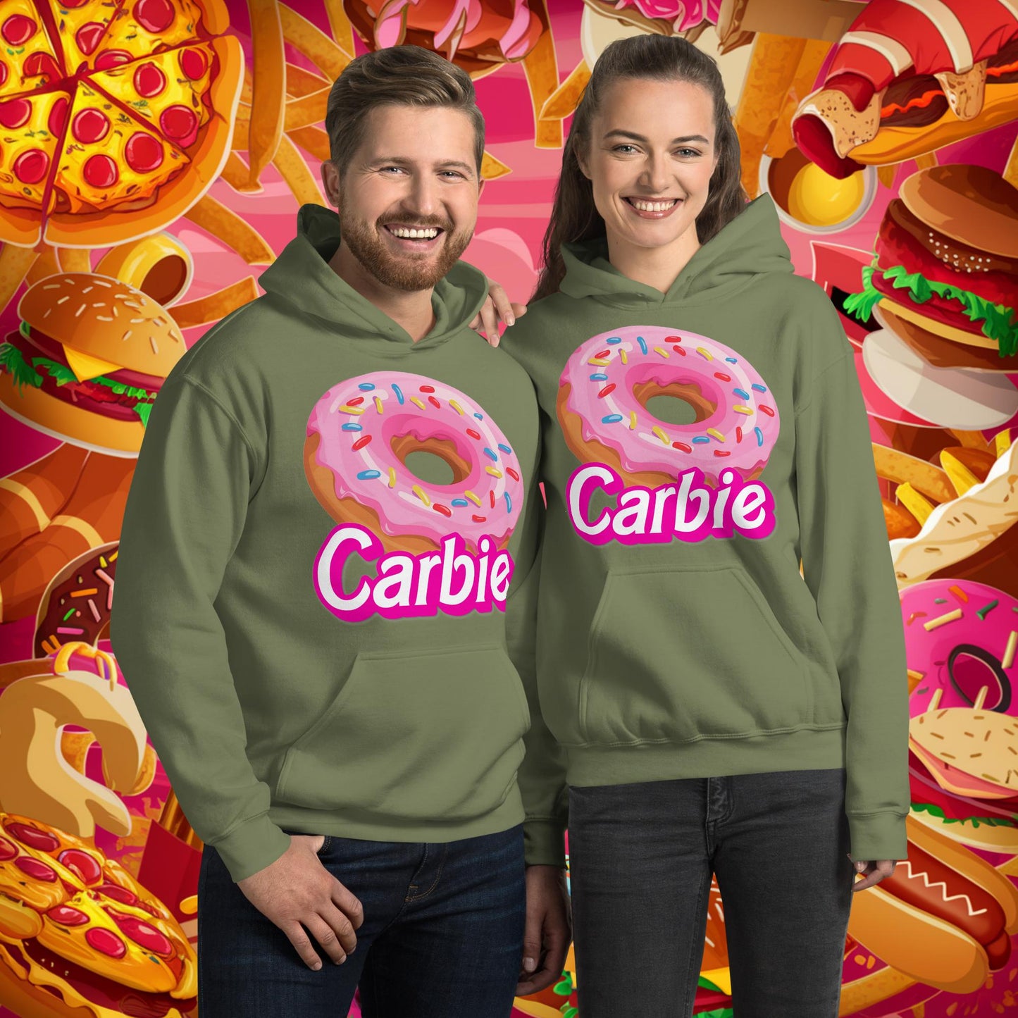 Carbie Barbie I Love Carbs I Love Donuts Unisex Hoodie Military Green Hoodies Barbie Carbie Donuts Fast Food Ken Movies Next Cult Brand