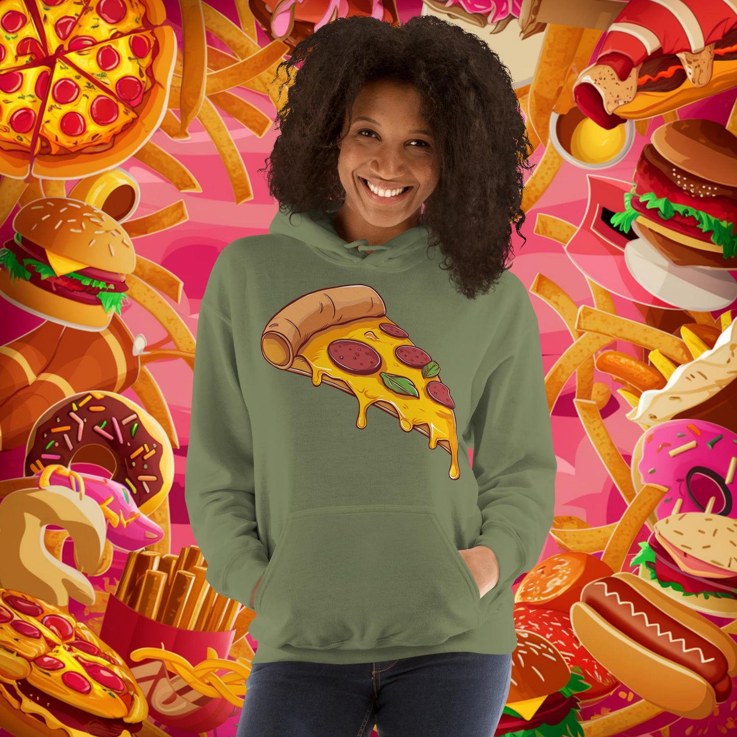 Pizza I Love Pizza Unisex Hoodie Military Green Hoodies Fast Food Pizza Next Cult Brand